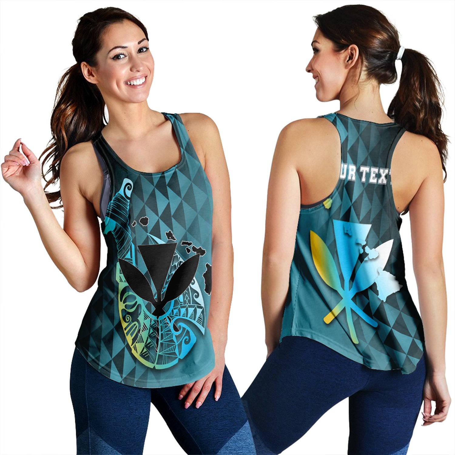 (Personalized) Hawaiian - Kanaka Fish Hook Racerback Tank - Diamond Style - AH Blue - Polynesian Pride