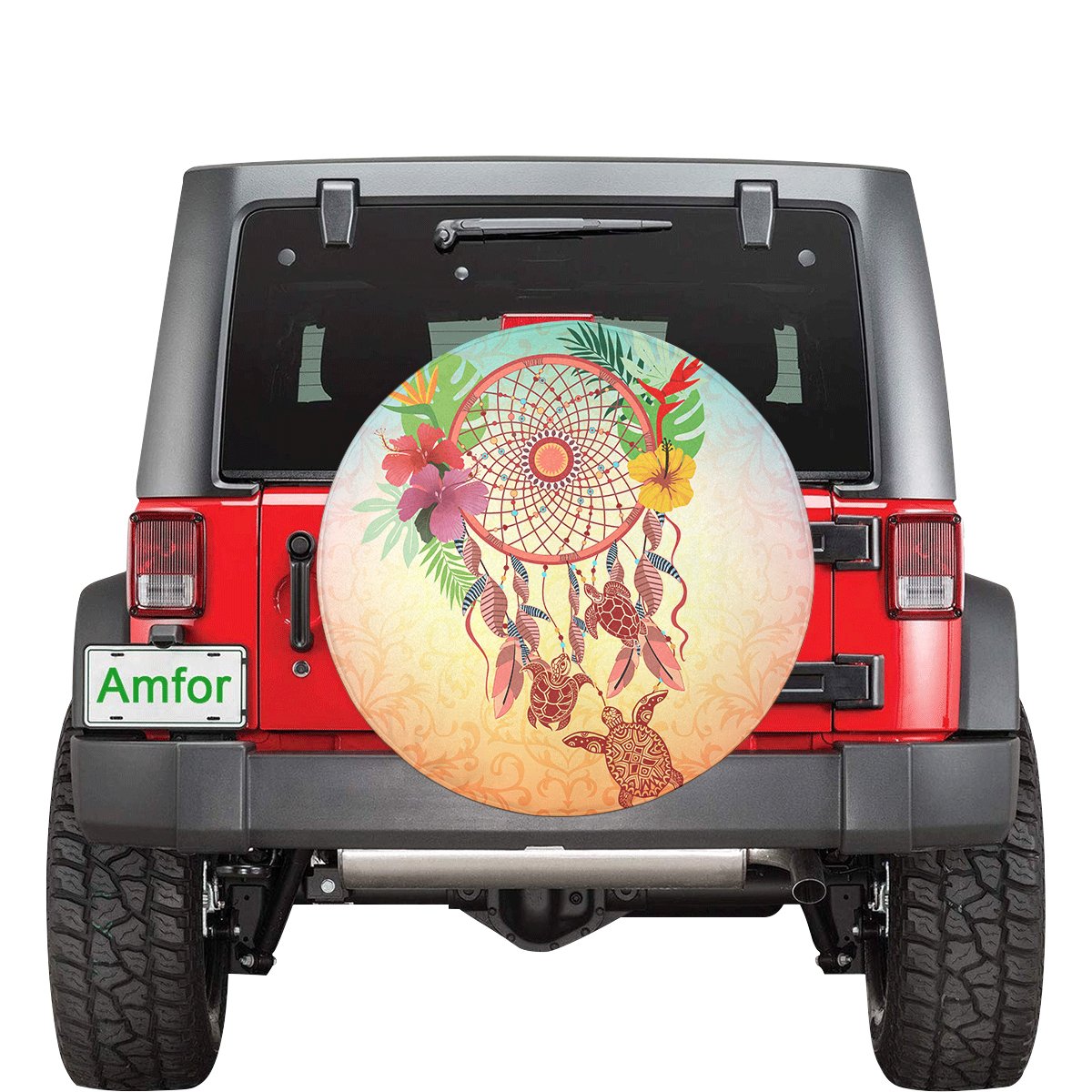 Flower Dreamcatcher Spare Tire Cover AH Black - Polynesian Pride