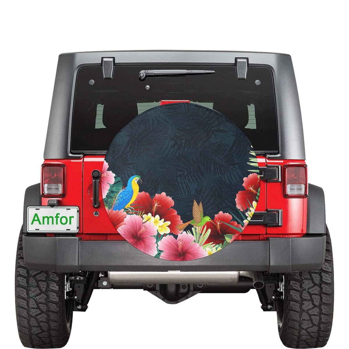 Forest Hibiscus Spare Tire Cover AH Black - Polynesian Pride