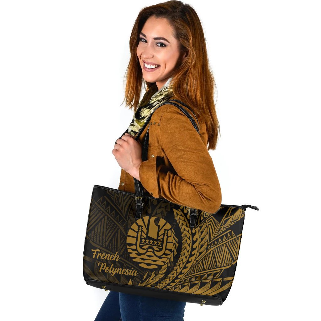 French Polynesia Leather Tote - Wings Style Black - Polynesian Pride