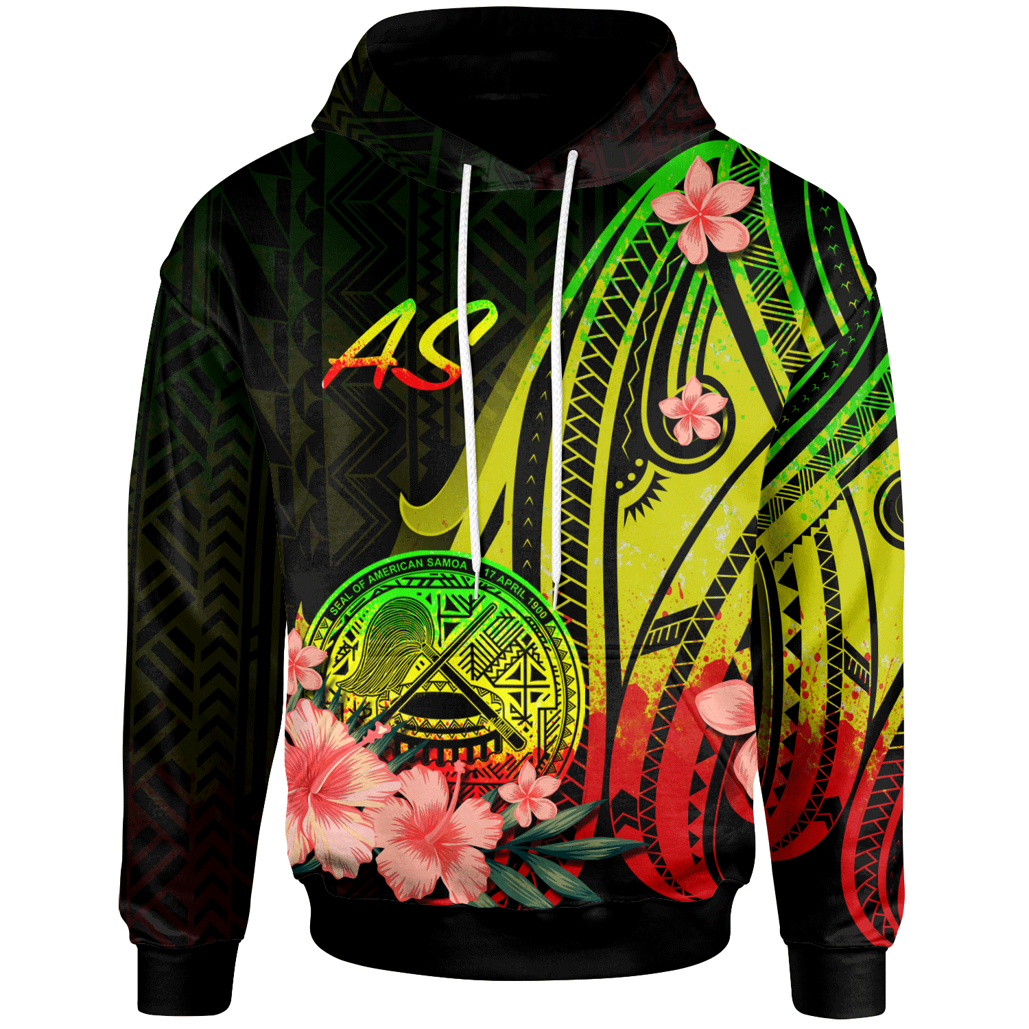 American Samoa Hoodie Reggae Polynesian Hibiscus Pattern Style Unisex Reggae - Polynesian Pride