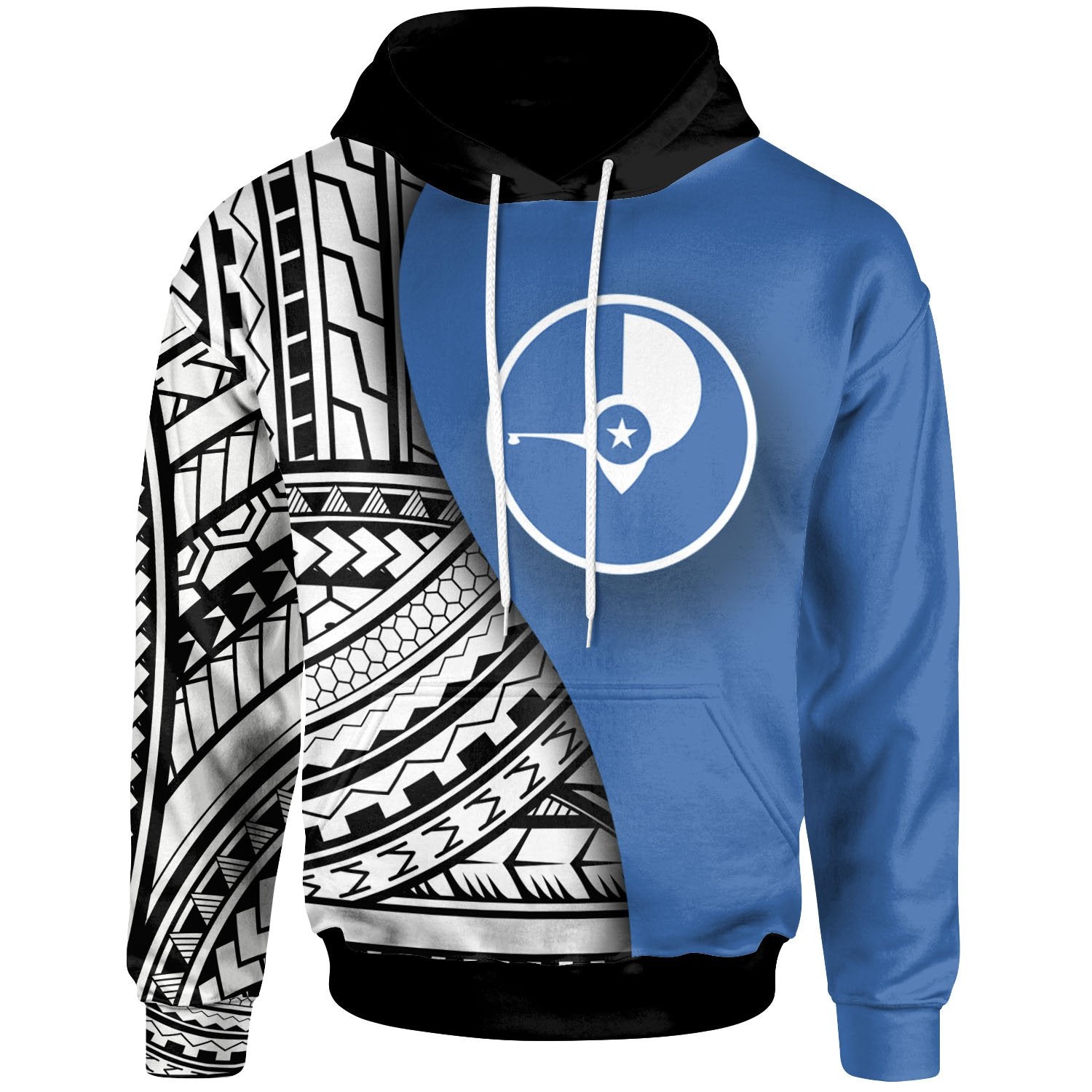 Yap Hoodie Coat of Arm and Polynesian Patterns Unisex Blue - Polynesian Pride