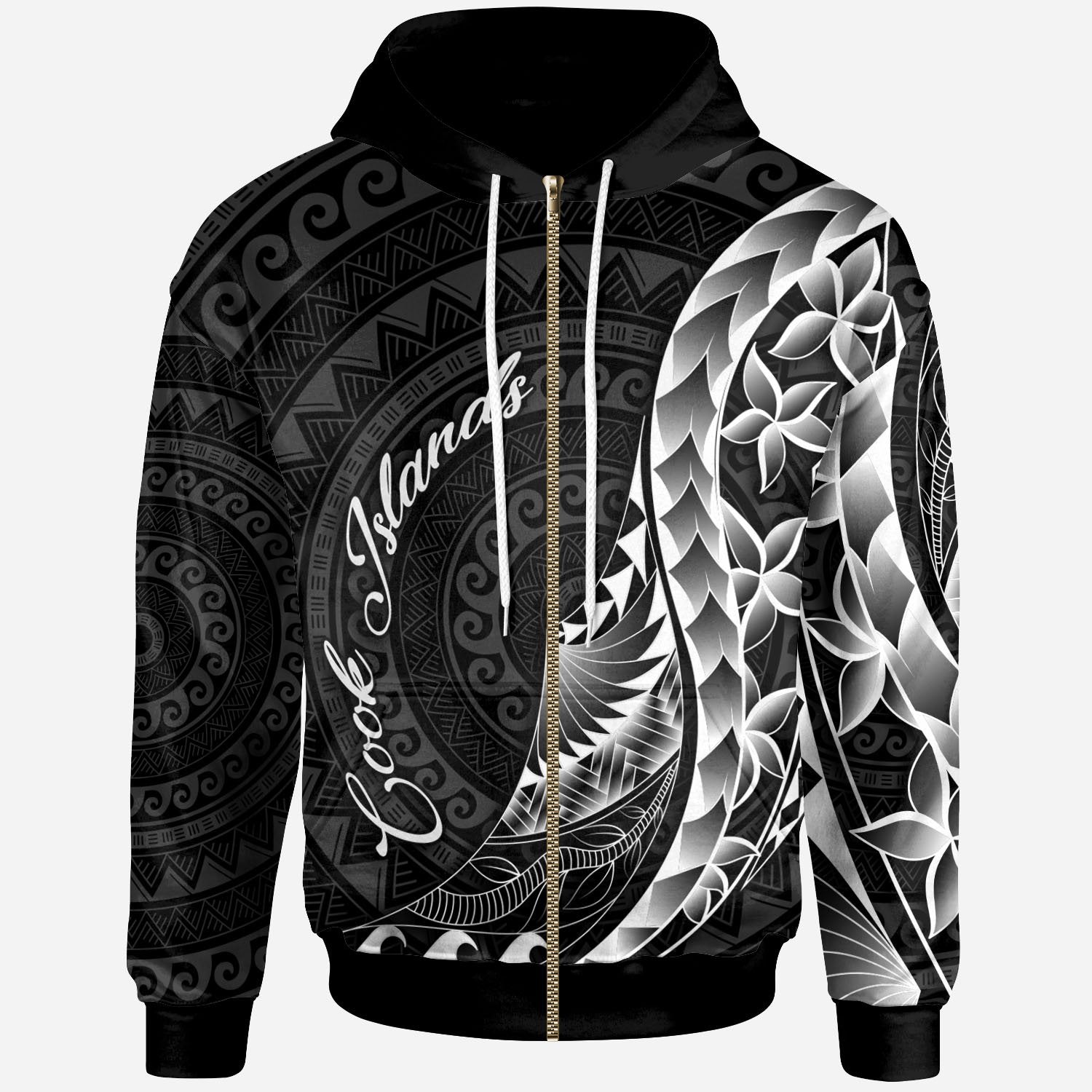 Cook Islands Zip Hoodie Polynesian Pattern Style Unisex Black - Polynesian Pride