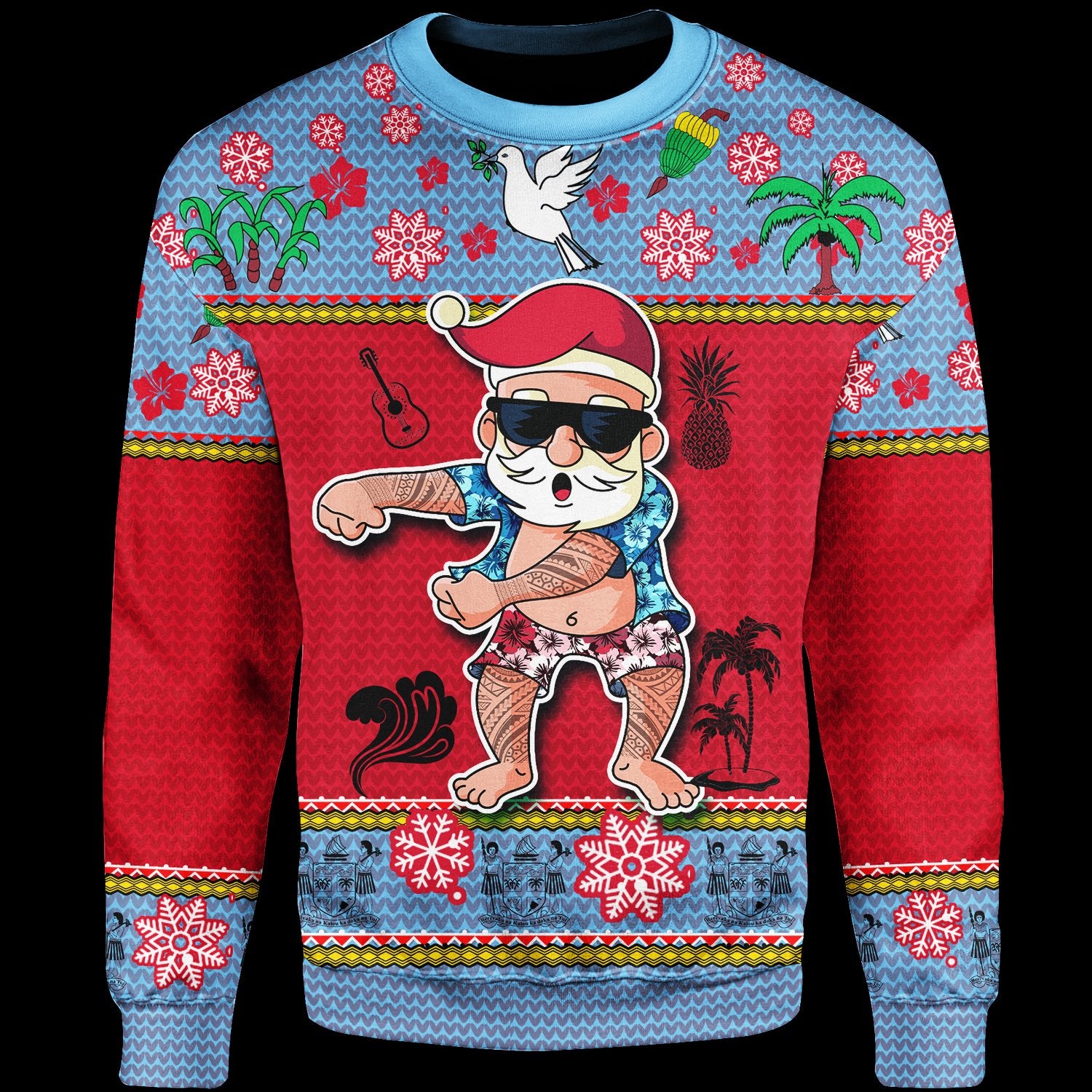 Fiji Christmas Sweater - Santa Claus Polynesian Tattoo Unisex Blue - Polynesian Pride