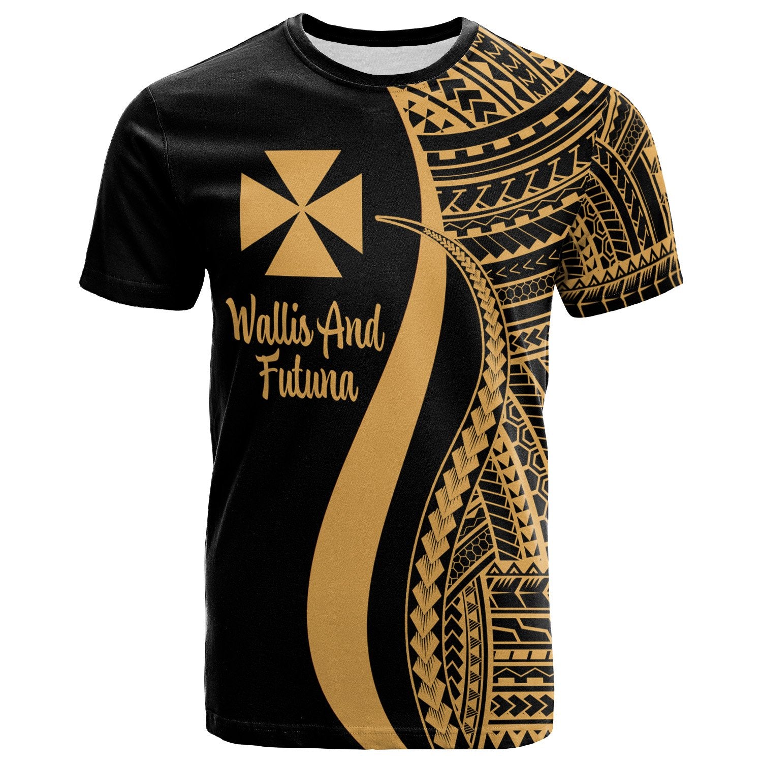 Wallis and Futuna T Shirt Gold Polynesian Tentacle Tribal Pattern Unisex Gold - Polynesian Pride