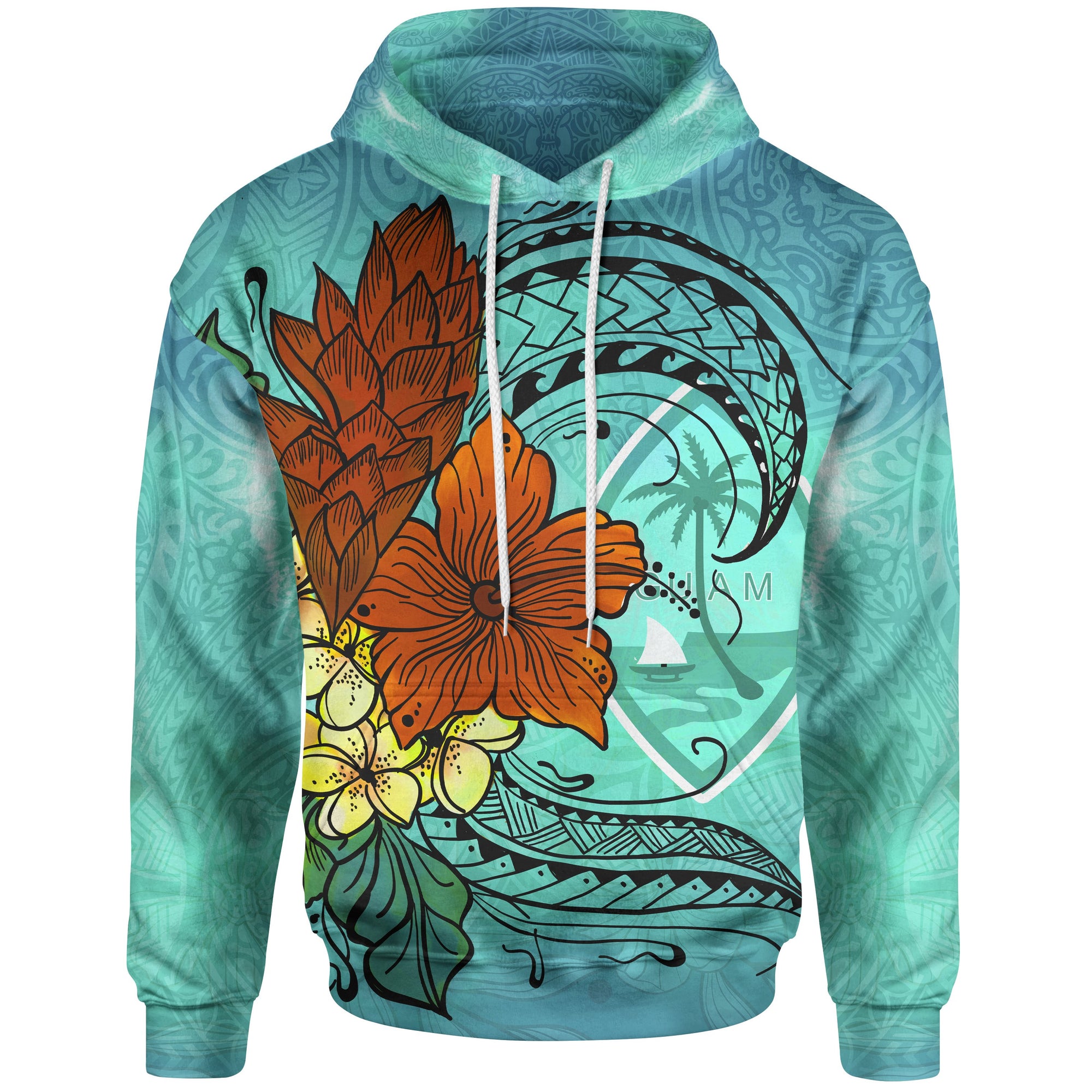 Guam Hoodie Tropical Flowers Style Unisex Blue - Polynesian Pride