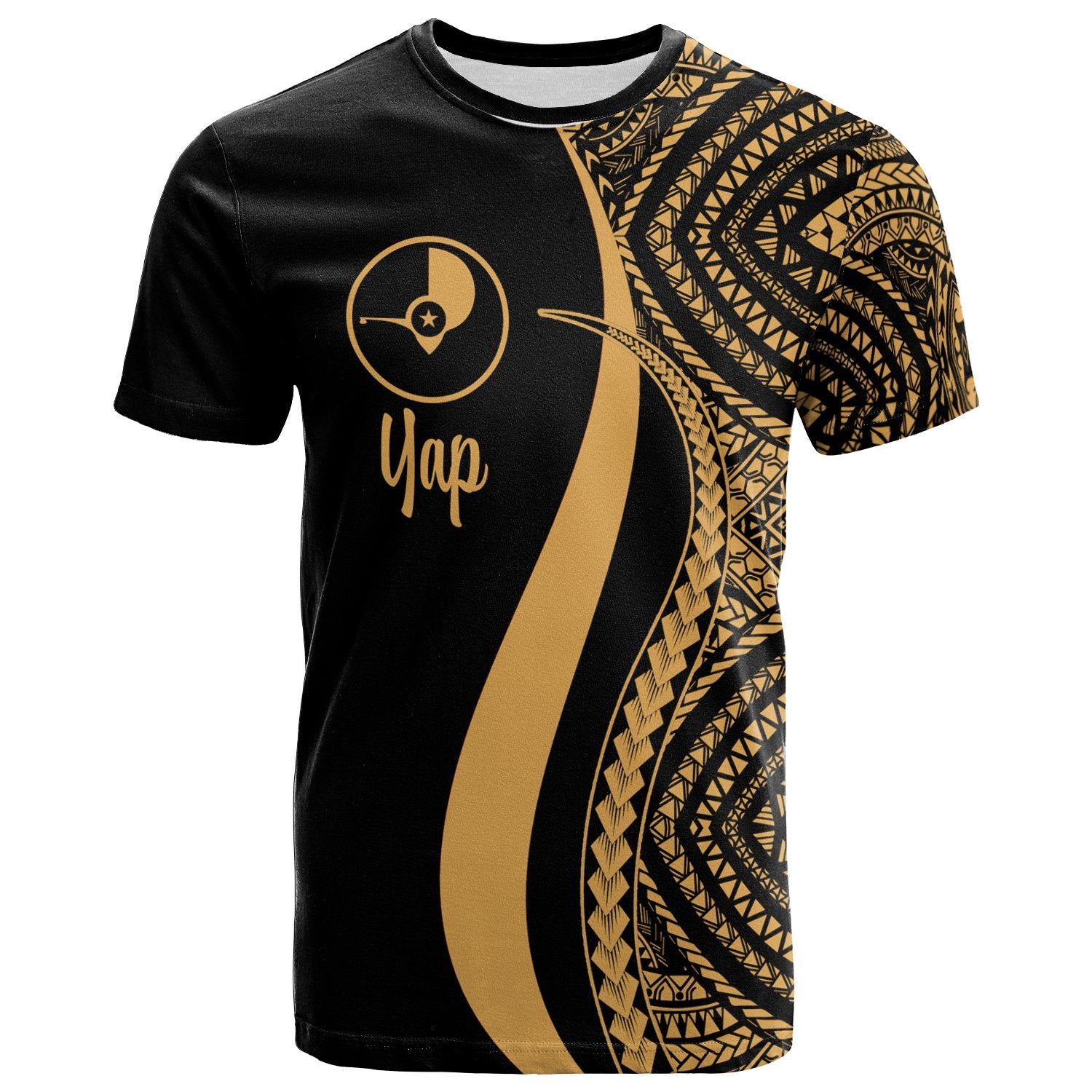 Yap T Shirt Gold Micronesian Tentacle Tribal Pattern Unisex Gold - Polynesian Pride