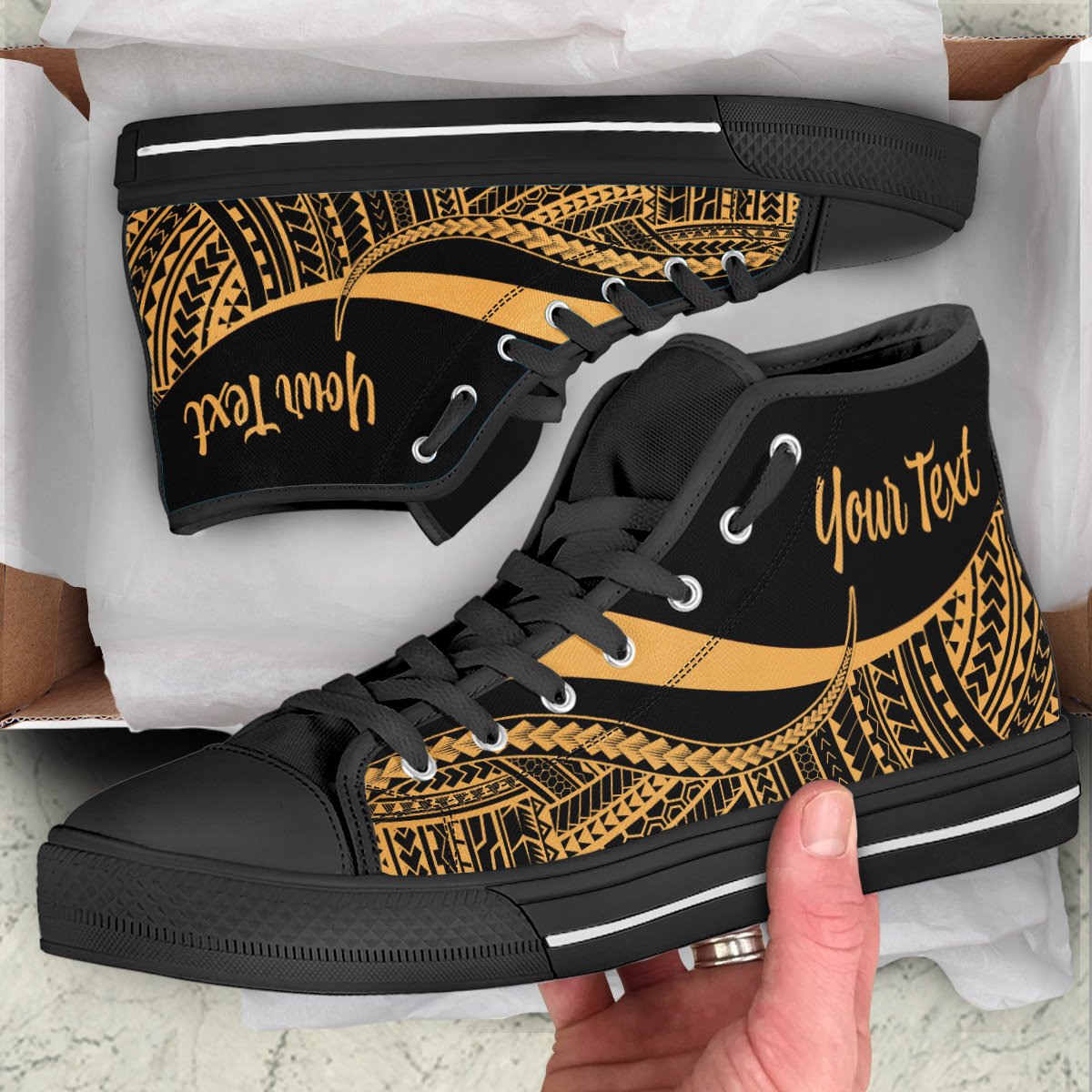 Chuuk Custom Personalised High Top Shoes Gold - Polynesian Tentacle Tribal Pattern Unisex Black - Polynesian Pride