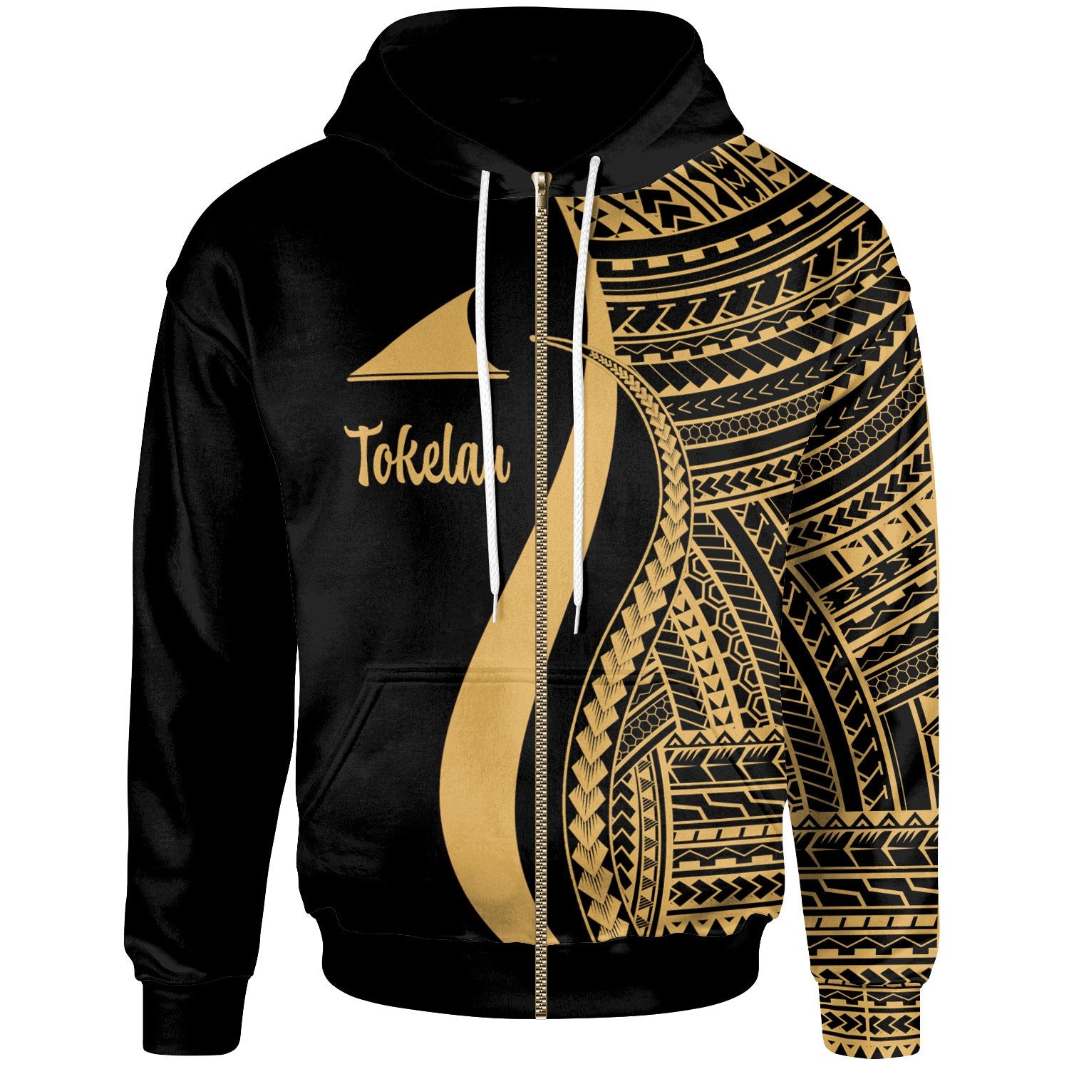 Tokelau Zip up Hoodie Gold Tentacle Tribal Pattern Unisex Gold - Polynesian Pride