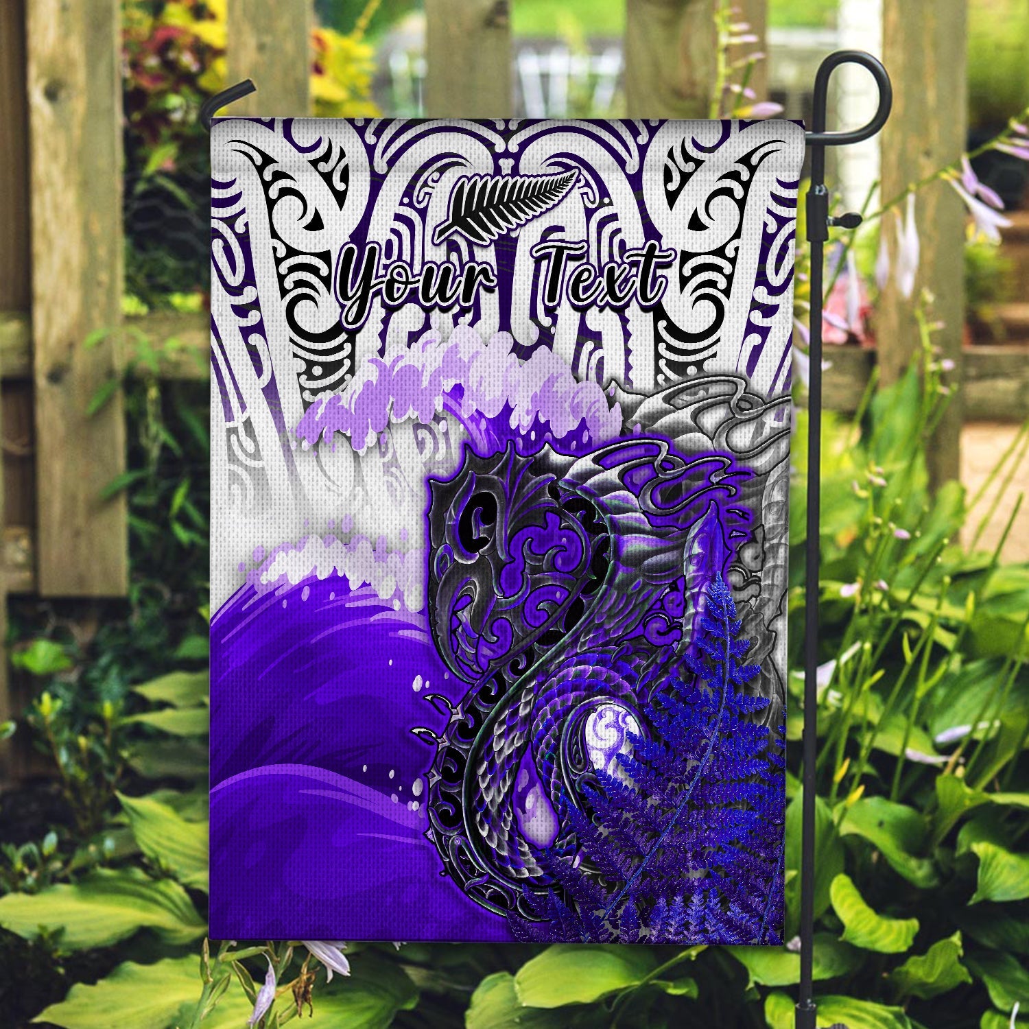 (Custom Personalised) Manaia Maori Flag Fern Aotearoa Purple Waves LT13 House Flag - Polynesian Pride