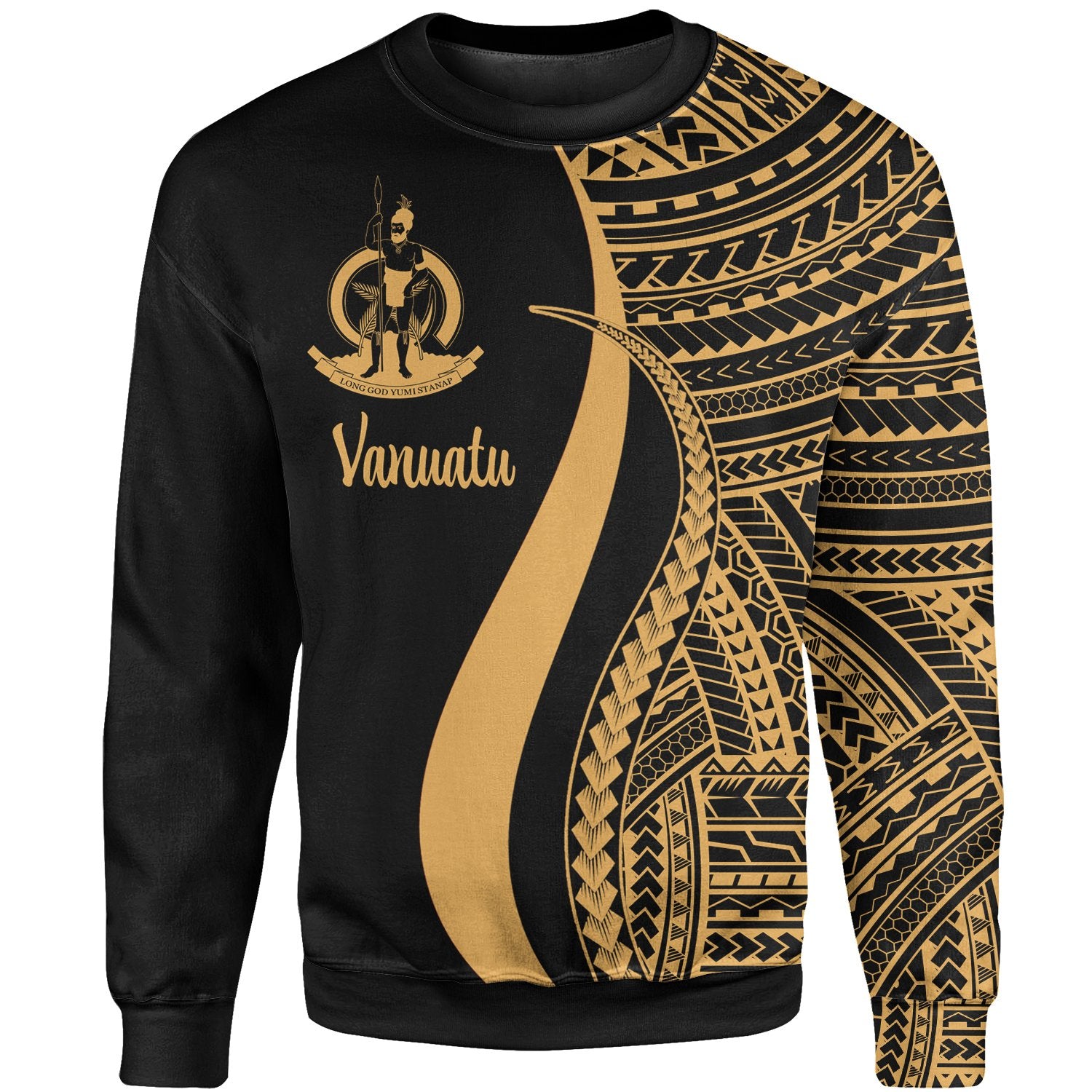 Vanuatu Sweatshirt - Gold Polynesian Tentacle Tribal Pattern Unisex Gold - Polynesian Pride