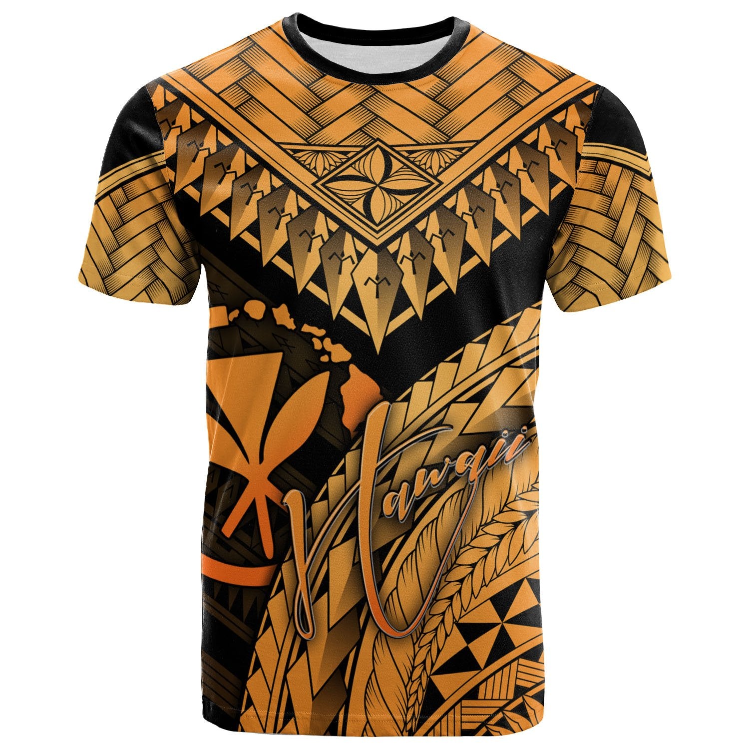 Hawaii Polynesian T Shirt Gold Polynesian Necklace and Lauhala Unisex Art - Polynesian Pride