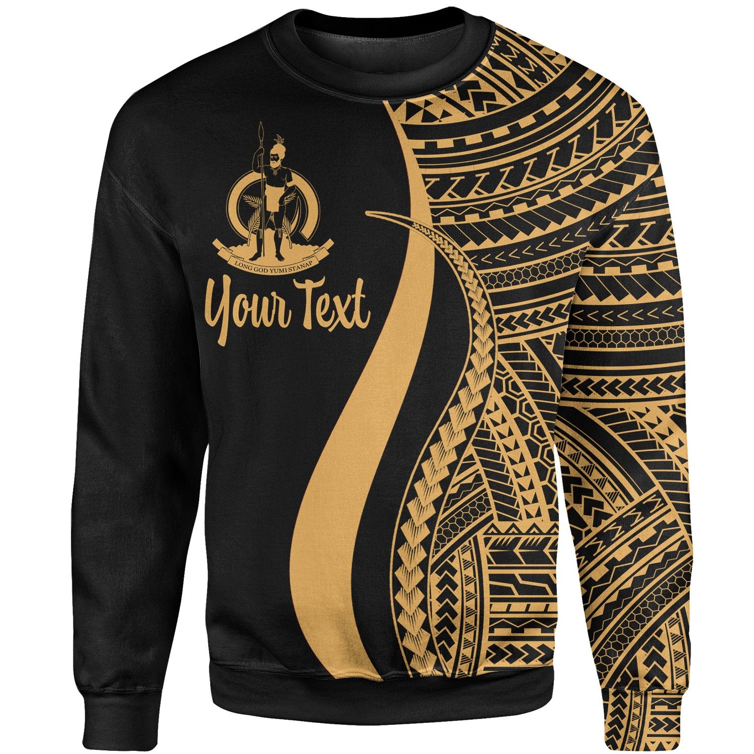 Vanuatu Custom Personalised Sweatshirt - Gold Polynesian Tentacle Tribal Pattern Unisex Gold - Polynesian Pride