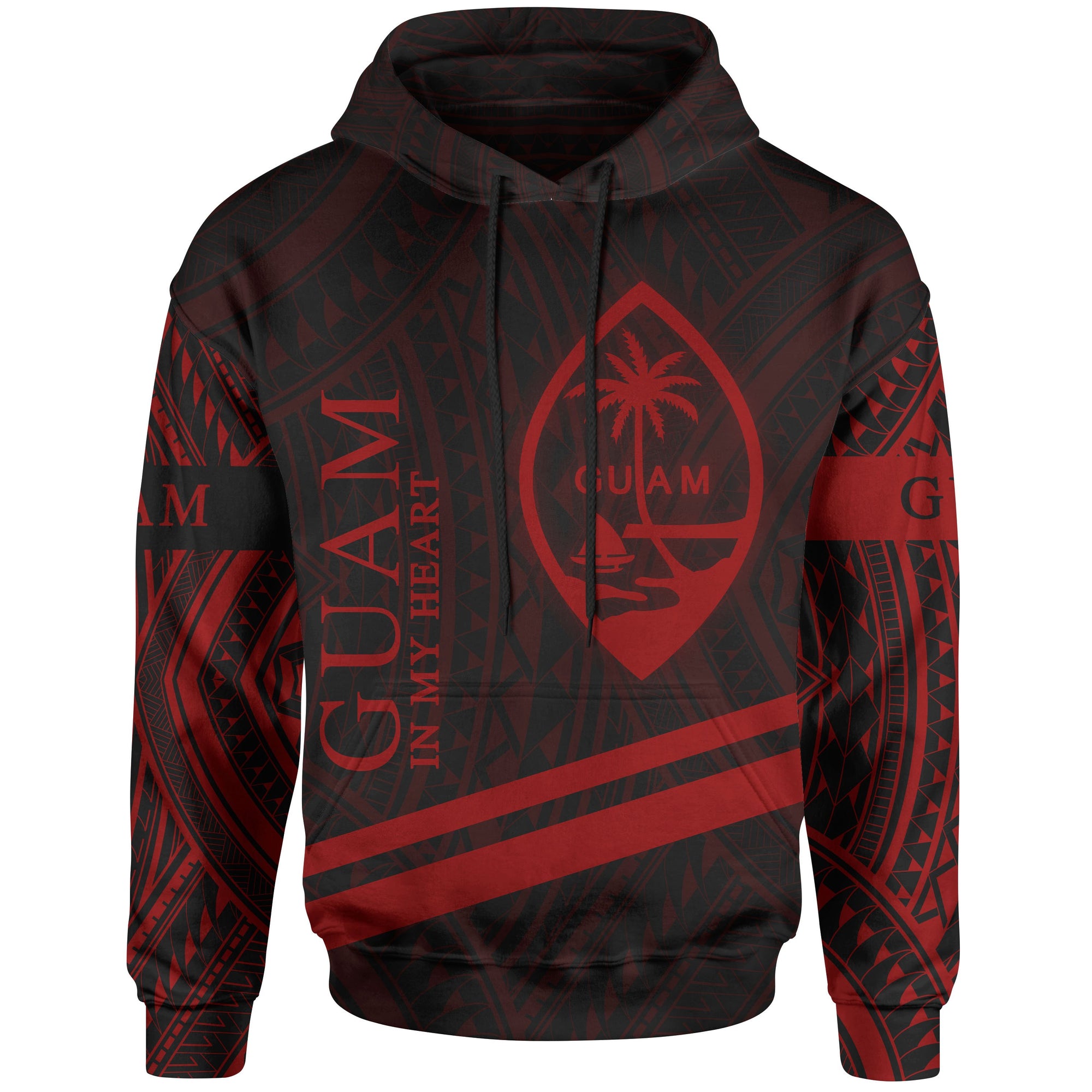 Guam Hoodie In My Heart Style Red Polynesian Patterns Unisex Black - Polynesian Pride