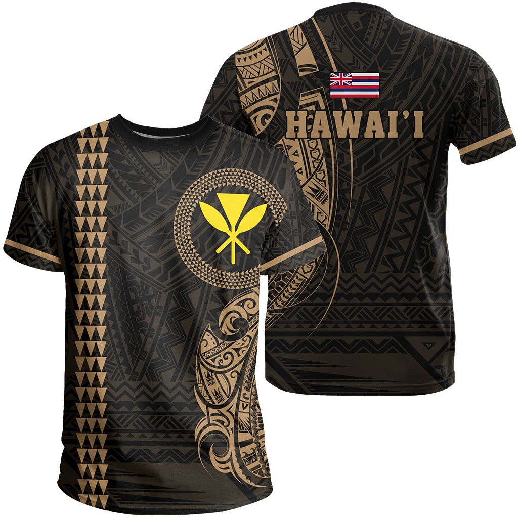 Hawaii Kakau Kanaka Polynesian T Shirt Gold Unisex Gold - Polynesian Pride