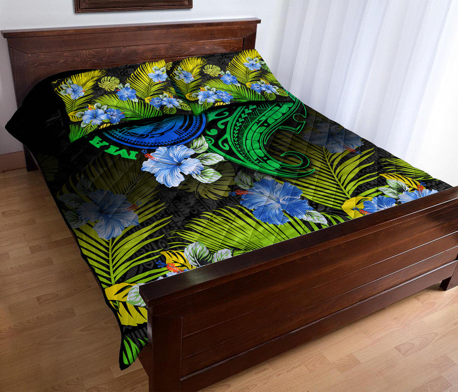 Vanuatu Malampa Province Quilt Bed Set Hibiscus Tribal Polynesian Tattoo Ver Gradient LT9 - Polynesian Pride
