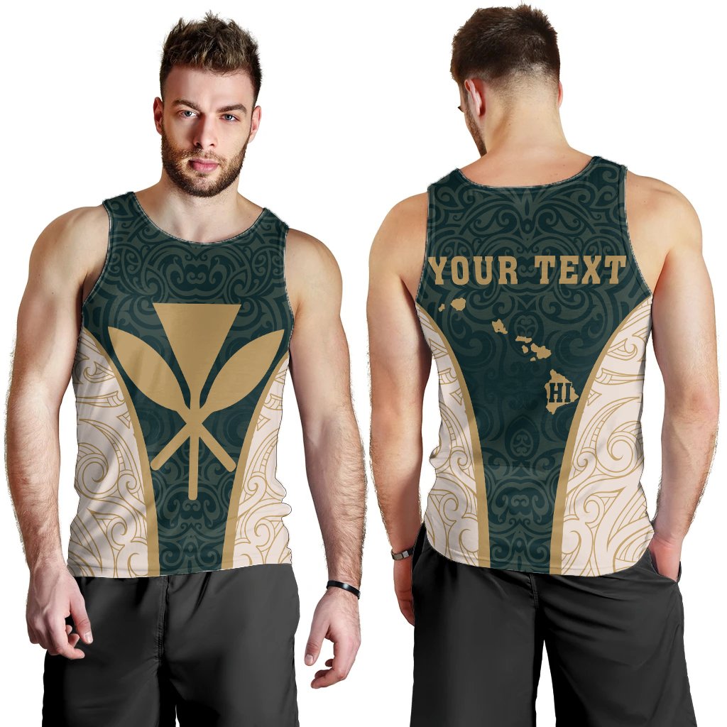 (Custom) Hawaii Polynesian Kanaka Map Men's Tank Top - Green - James Style Green - Polynesian Pride