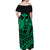 Hawaii Turtle With Hibiscus Tribal Off Shoulder Dress Green - LT12 - Polynesian Pride