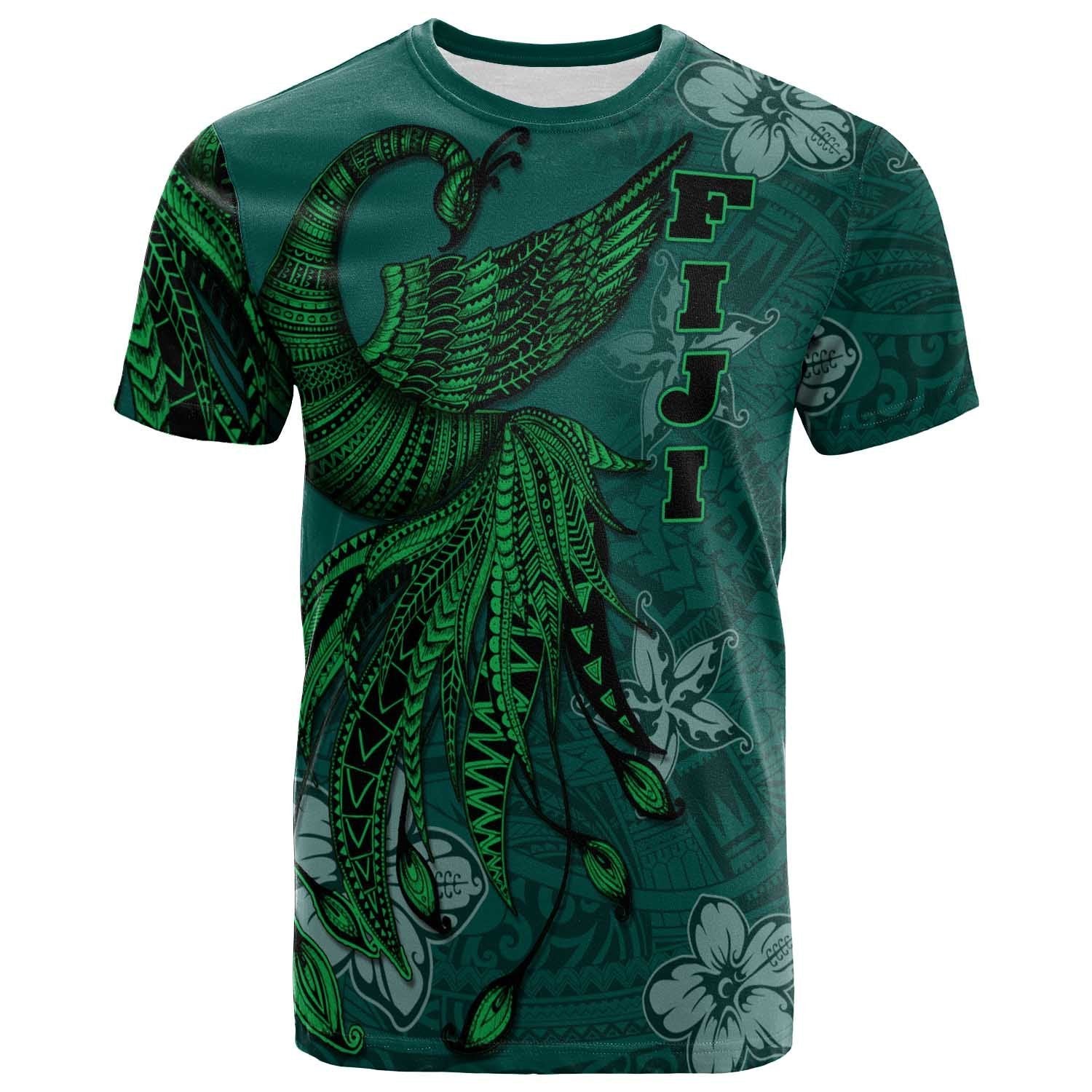 Fiji T Shirt Polynesian Phoenix Bird, Fairytales Bird Green Unisex Green - Polynesian Pride