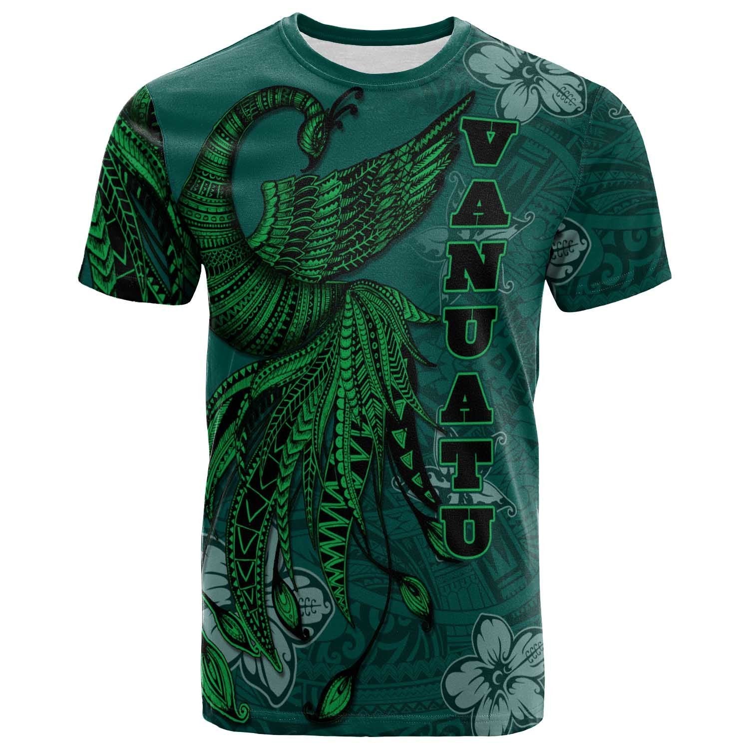 Vanuatu T Shirt Polynesian Phoenix Bird, Fairytales Bird Green Unisex Green - Polynesian Pride