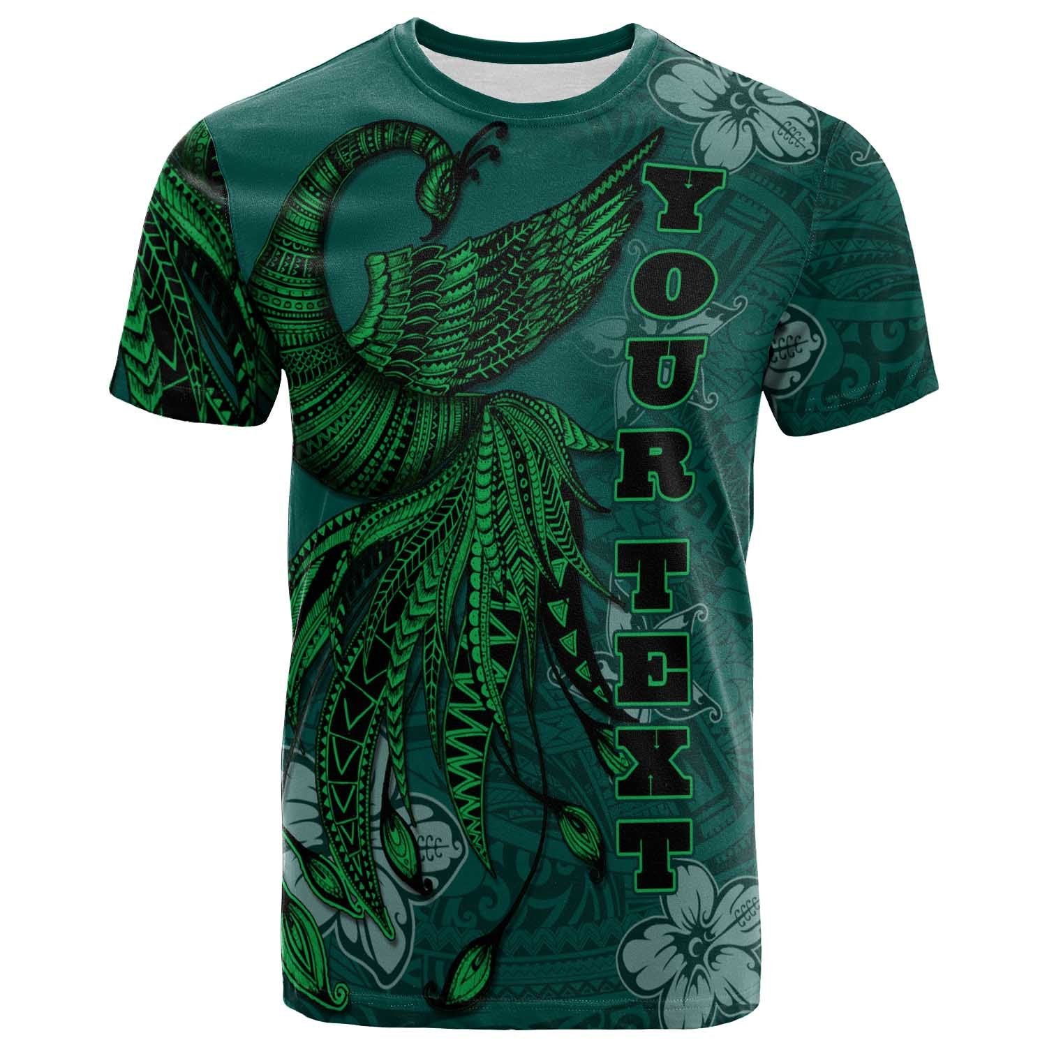 Fiji Custom T Shirt Polynesian Phoenix Bird, Fairytales Bird Green Unisex Green - Polynesian Pride