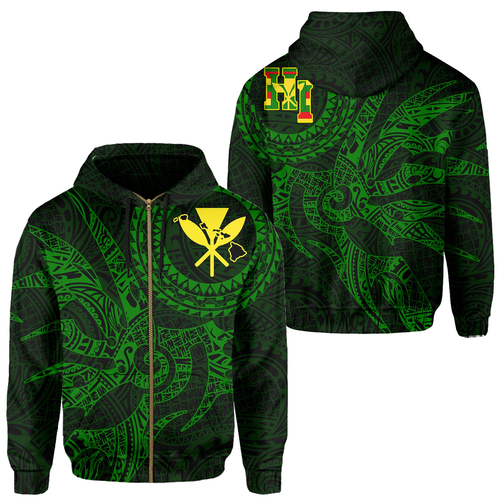 Hawaii Hoodie Zip Polynesian Kanaka Map Hawaiian Hoodie Zip Green Kanaka TT Style Unisex Green Kanaka - Polynesian Pride