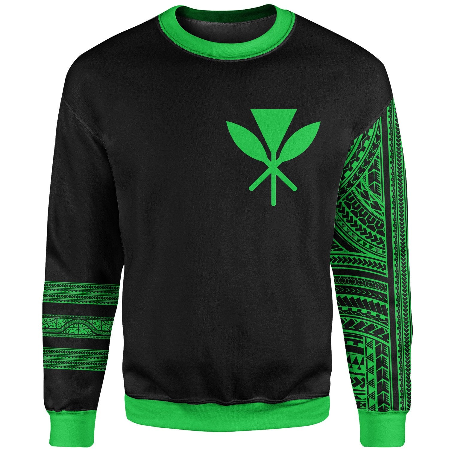 Hawaii Sweatshirt - Kanaka Maoli Simple Style Green Color Unisex Black - Polynesian Pride