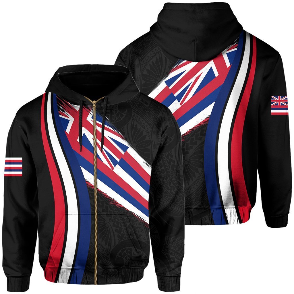 Hawaii Flag Polynesian Hoodie Zip Grey Ten Style Unisex Grey - Polynesian Pride