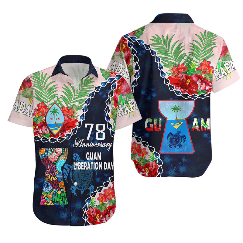 Guam Liberation Day Hawaiian Shirt Latte Stone Hibiscus Painting LT9 Unisex Blue - Polynesian Pride