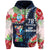 Custom Guam Liberation Day Hoodie Latte Stone Hibiscus Painting LT9 Zip Hoodie Blue - Polynesian Pride