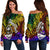 Guam Custom Personalised Women's Off Shoulder Sweater - Rainbow Polynesian Pattern Art - Polynesian Pride