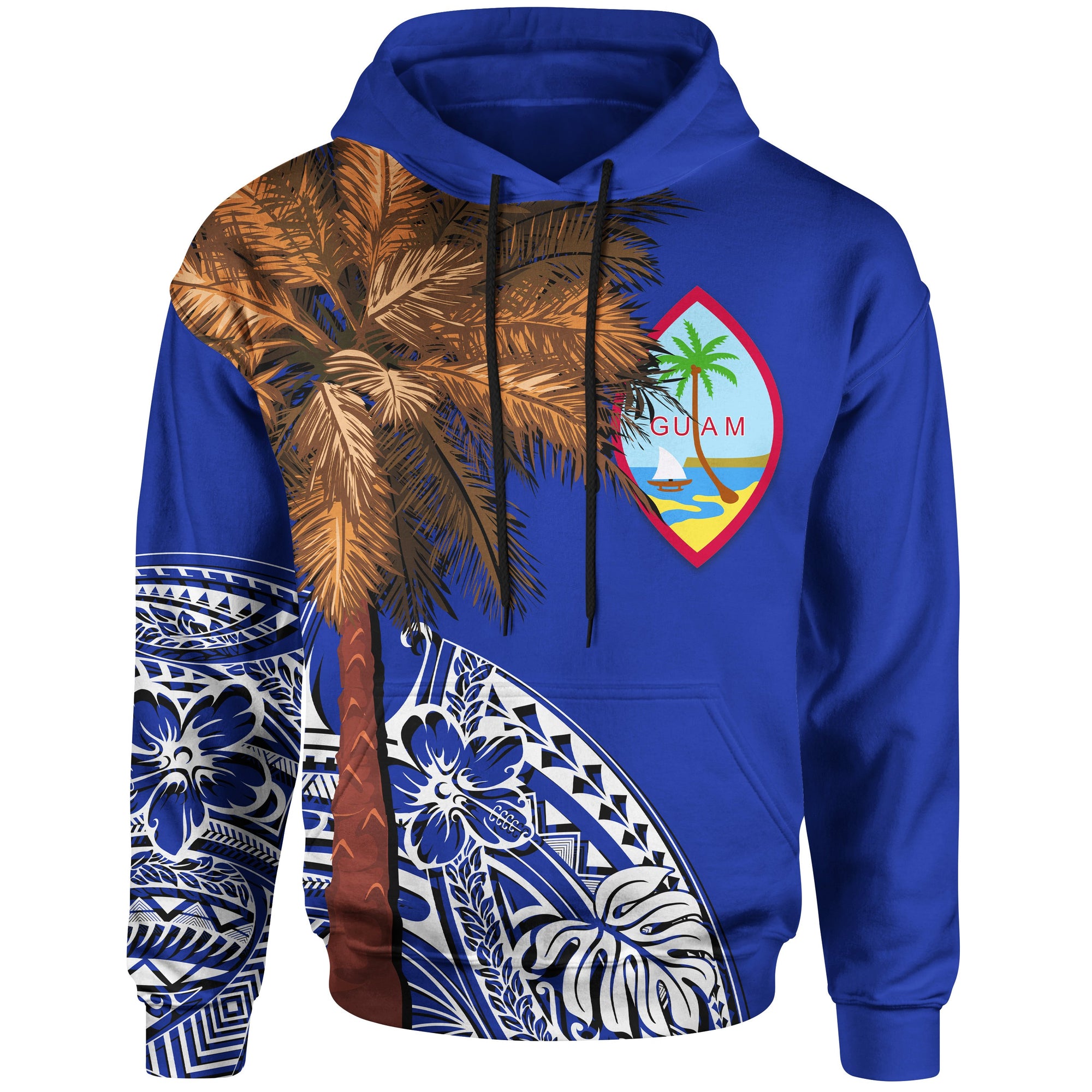 Guam Hoodie Guahan Palm Tree Polynesian Pattern Unisex Blue - Polynesian Pride