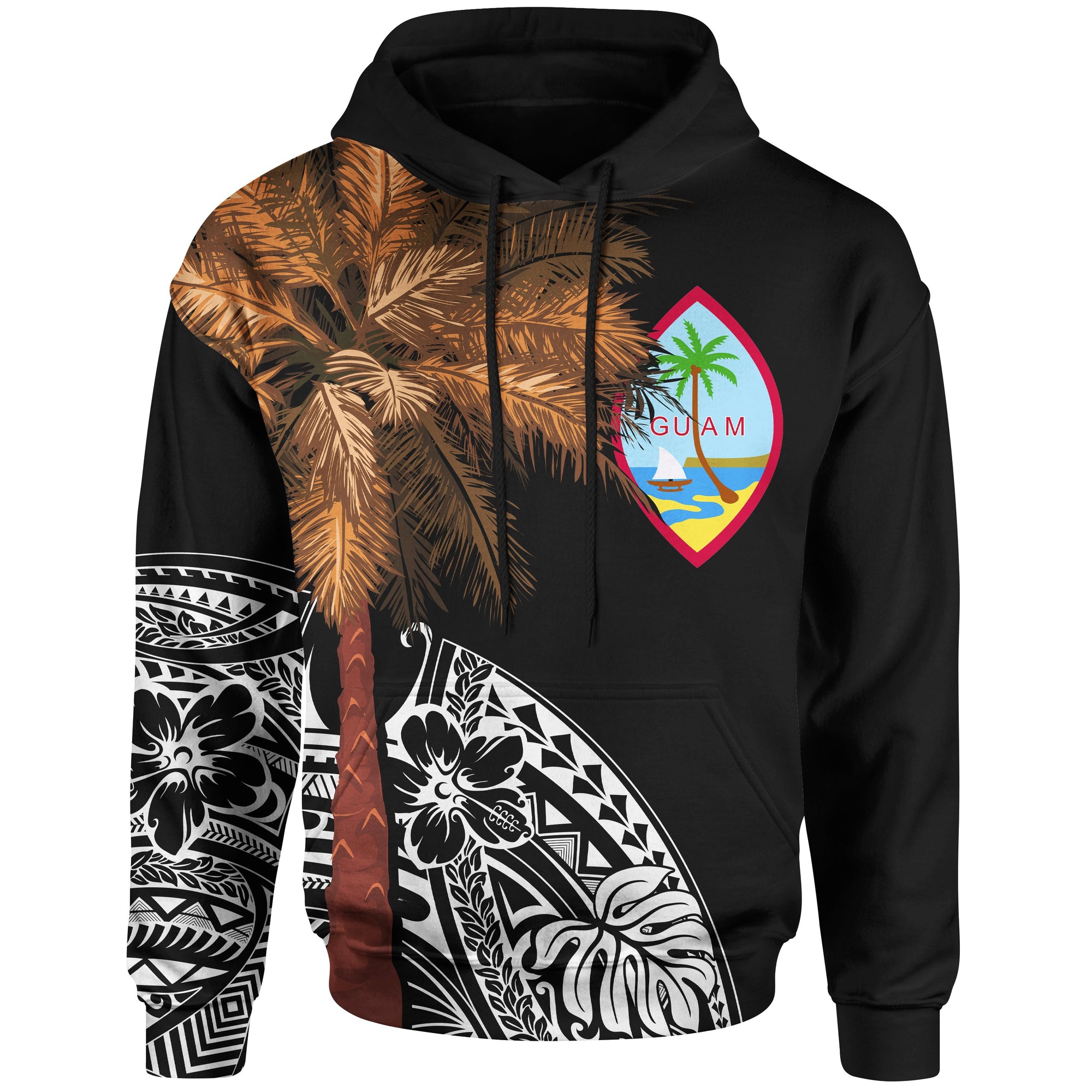 Guam Hoodie Guahan Palm Tree Polynesian Pattern Black Unisex Black - Polynesian Pride