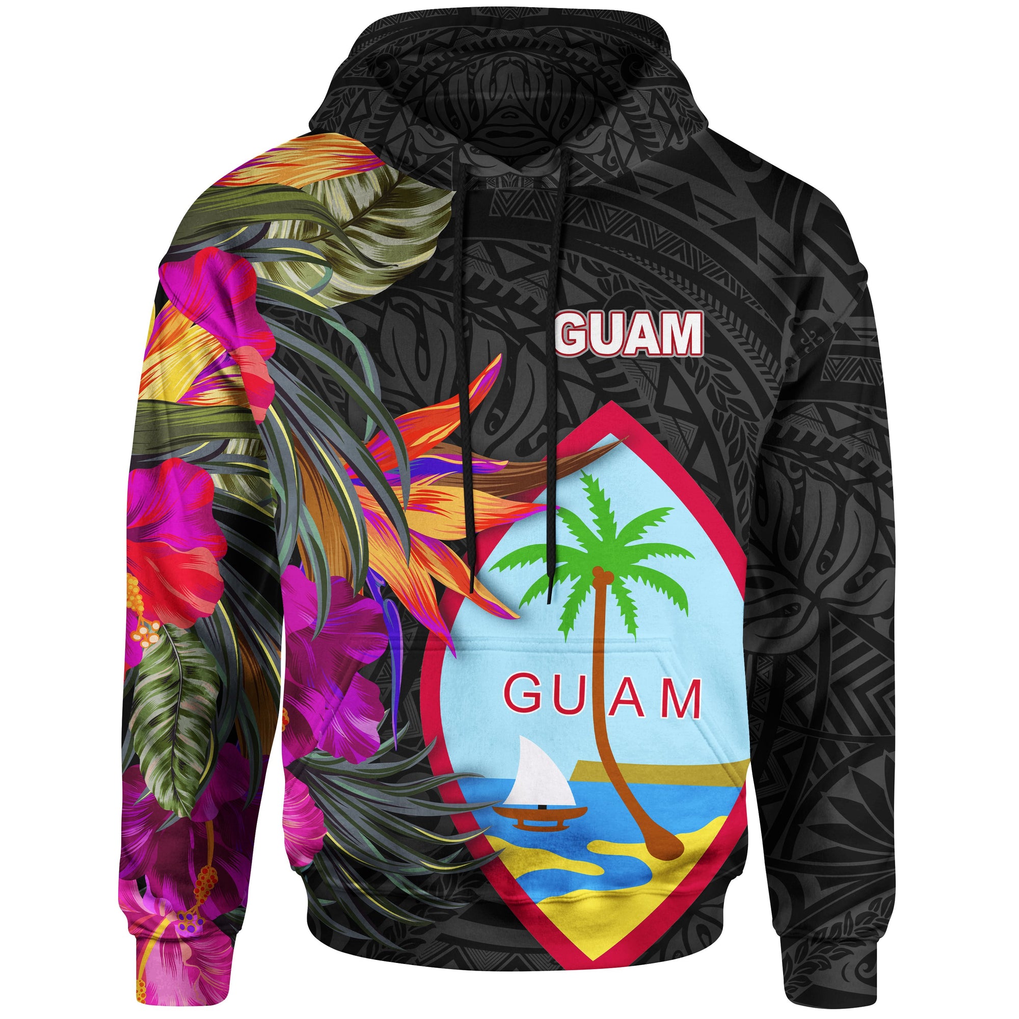 Guam Hoodie Hibiscus Polynesian Pattern Unisex Blue - Polynesian Pride