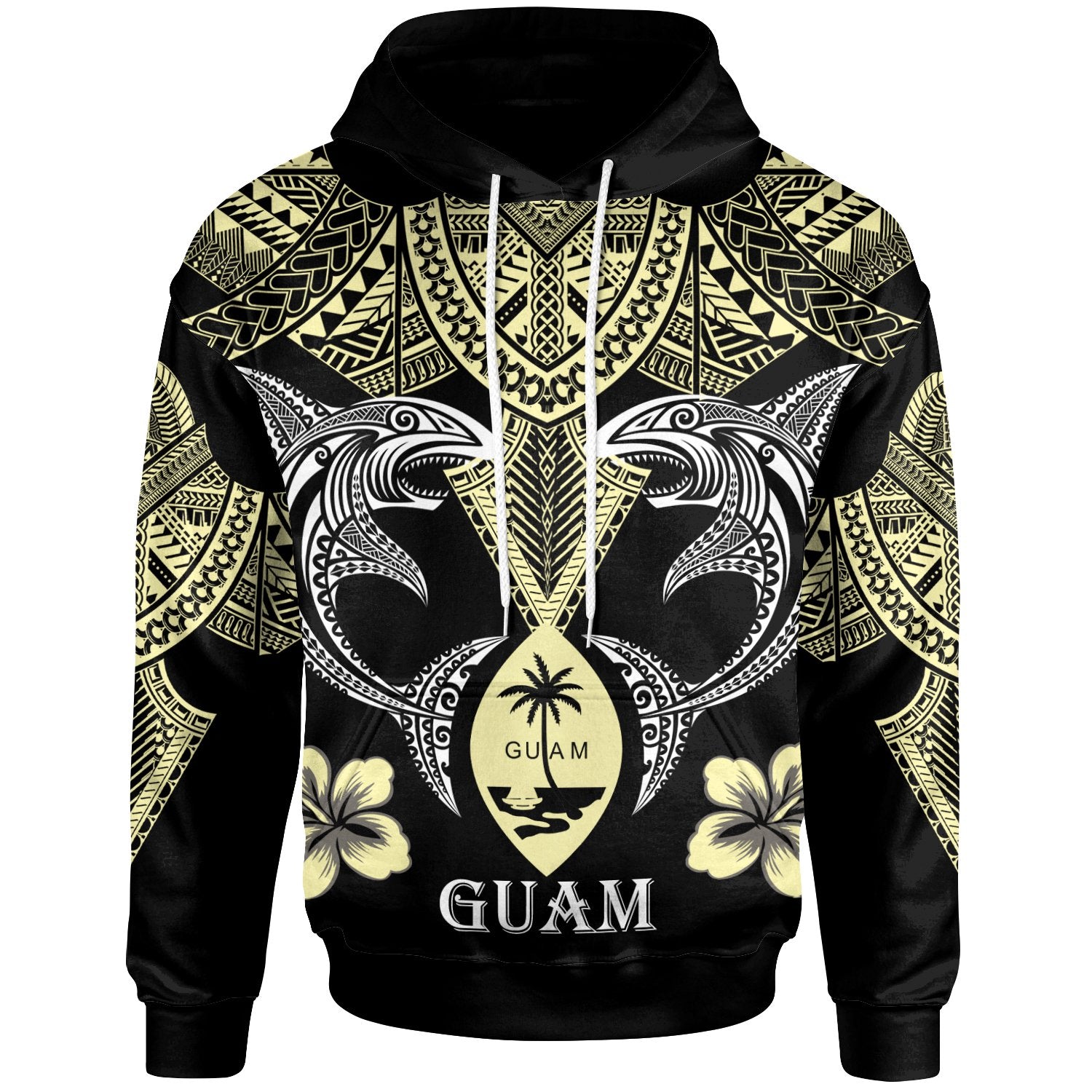 Guam Hoodie Pacific Maori Pattern Sharks Unisex Black - Polynesian Pride