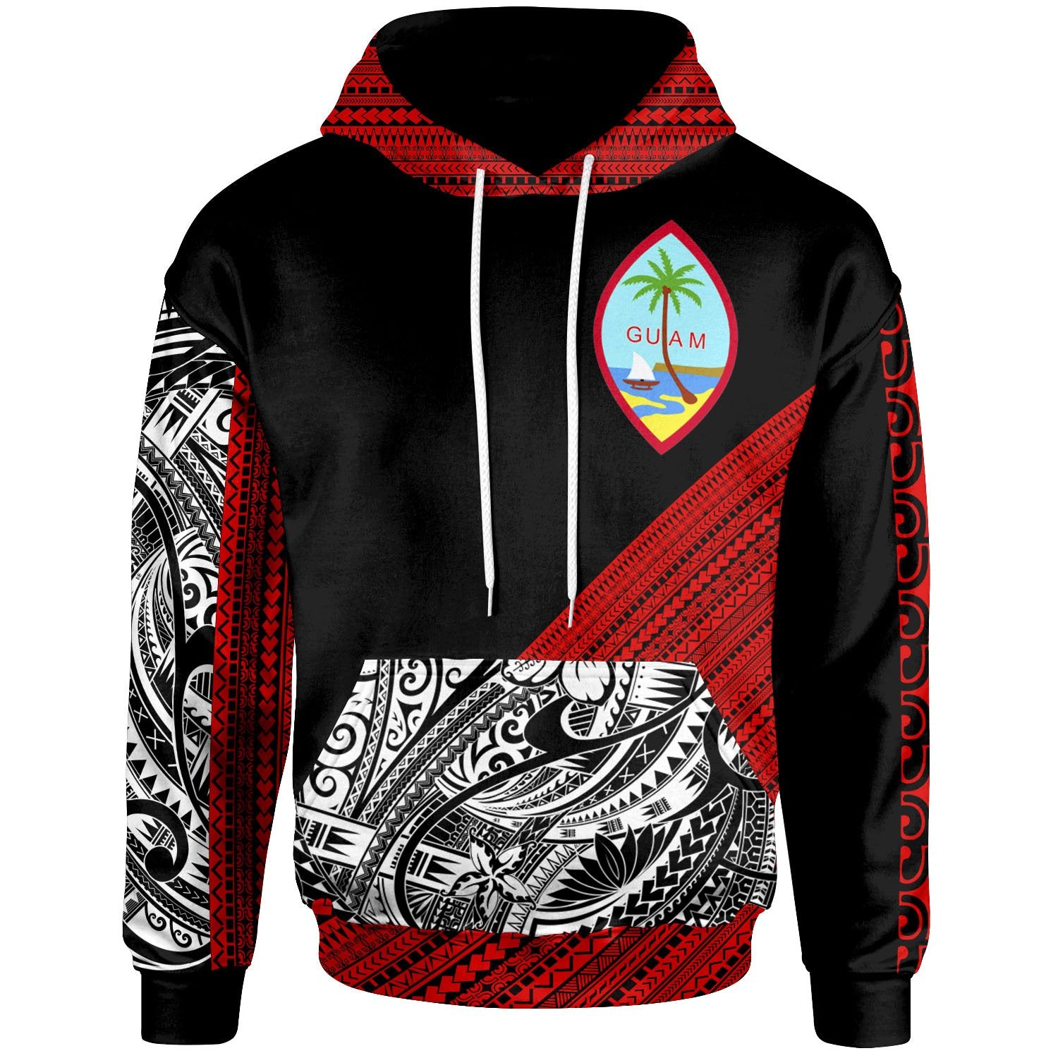 Guam Custom Hoodie Polynesian Diagonal Pattern Red Unisex Red - Polynesian Pride