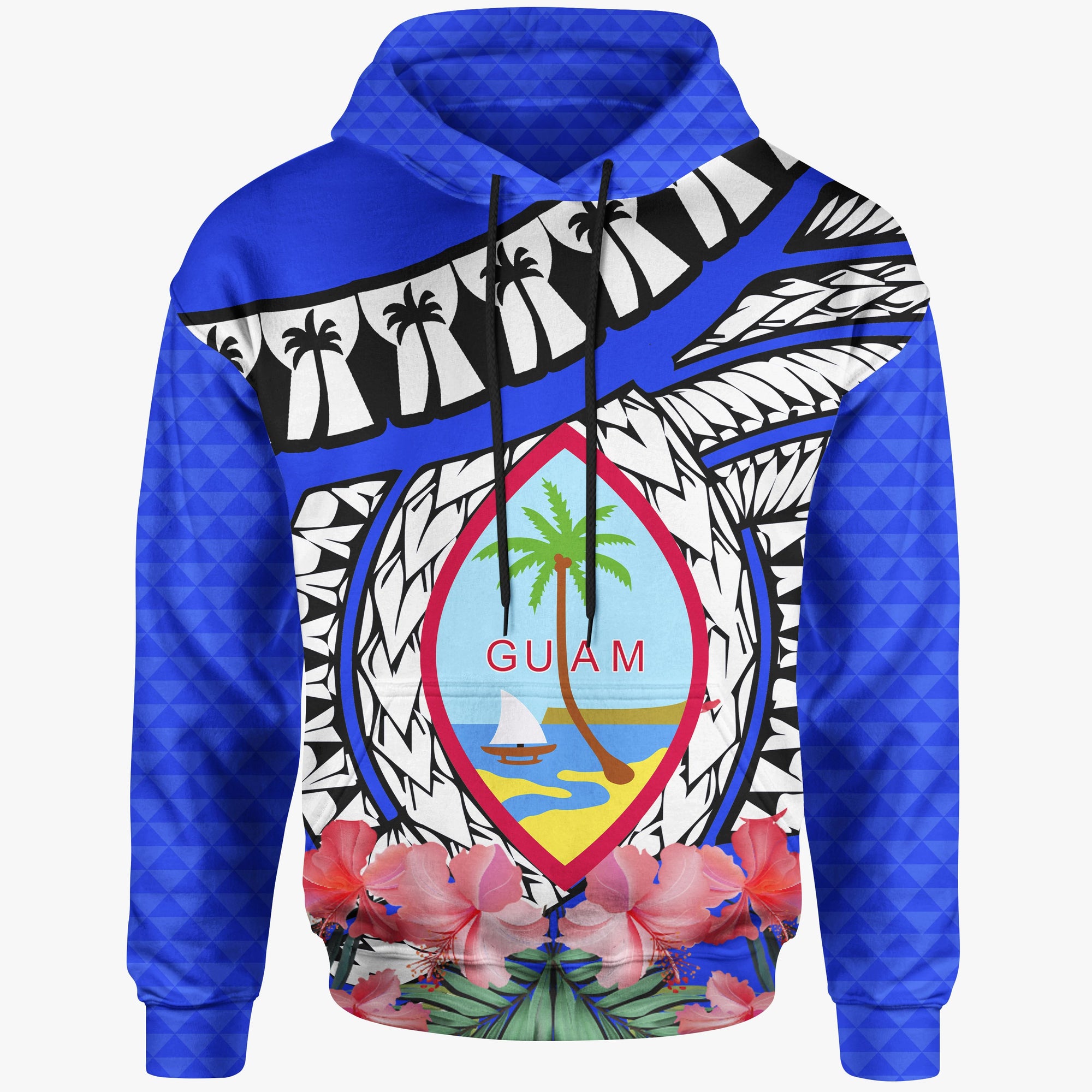 Guam Hoodie Polynesian Pattern Blue With Hibiscus Unisex Blue - Polynesian Pride