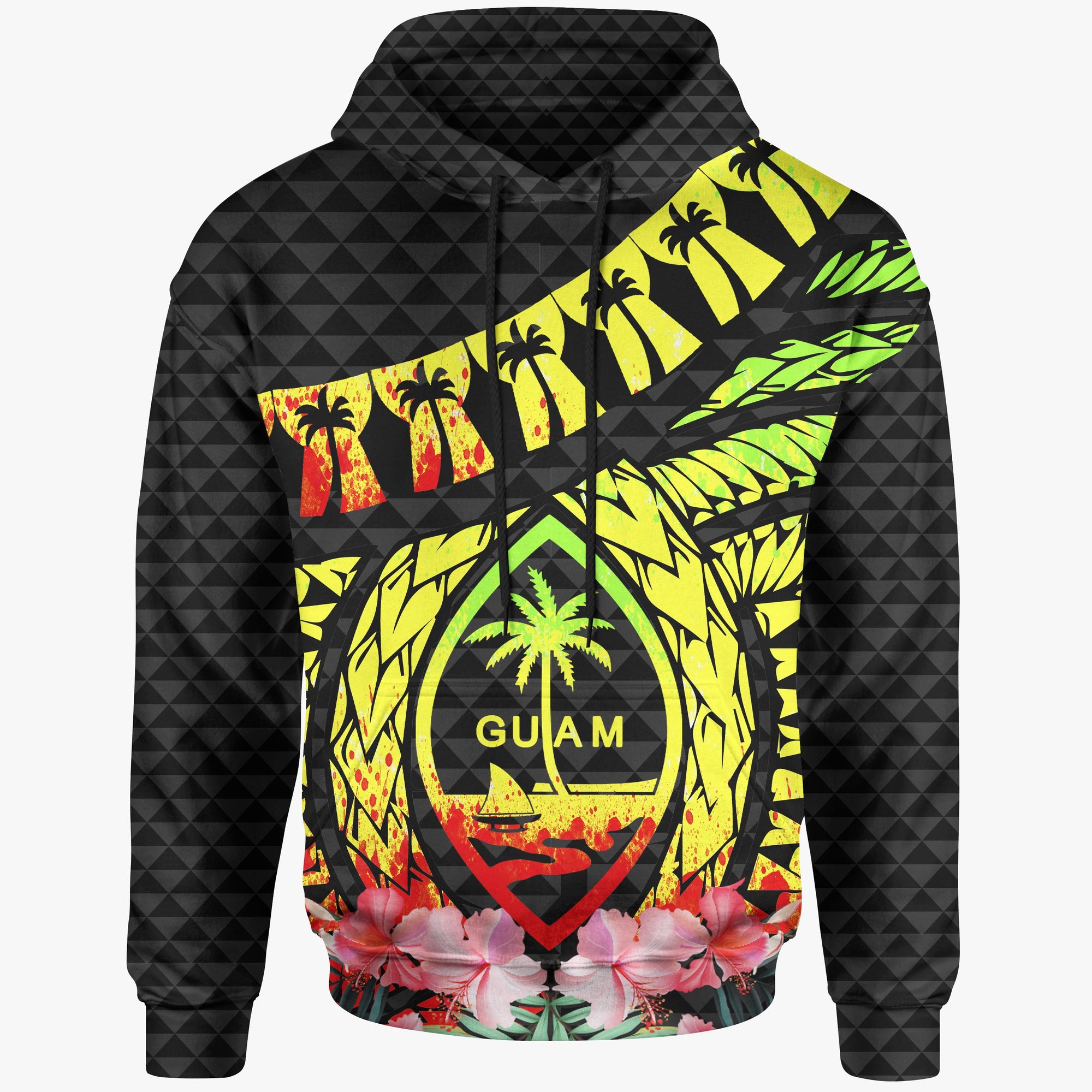 Guam Hoodie Polynesian Pattern Reggae With Hibiscus Unisex Reggae - Polynesian Pride