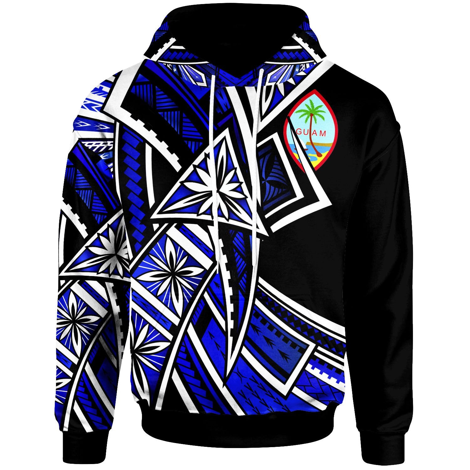 Guam Hoodie Tribal Flower Special Pattern Blue Color Unisex Blue - Polynesian Pride