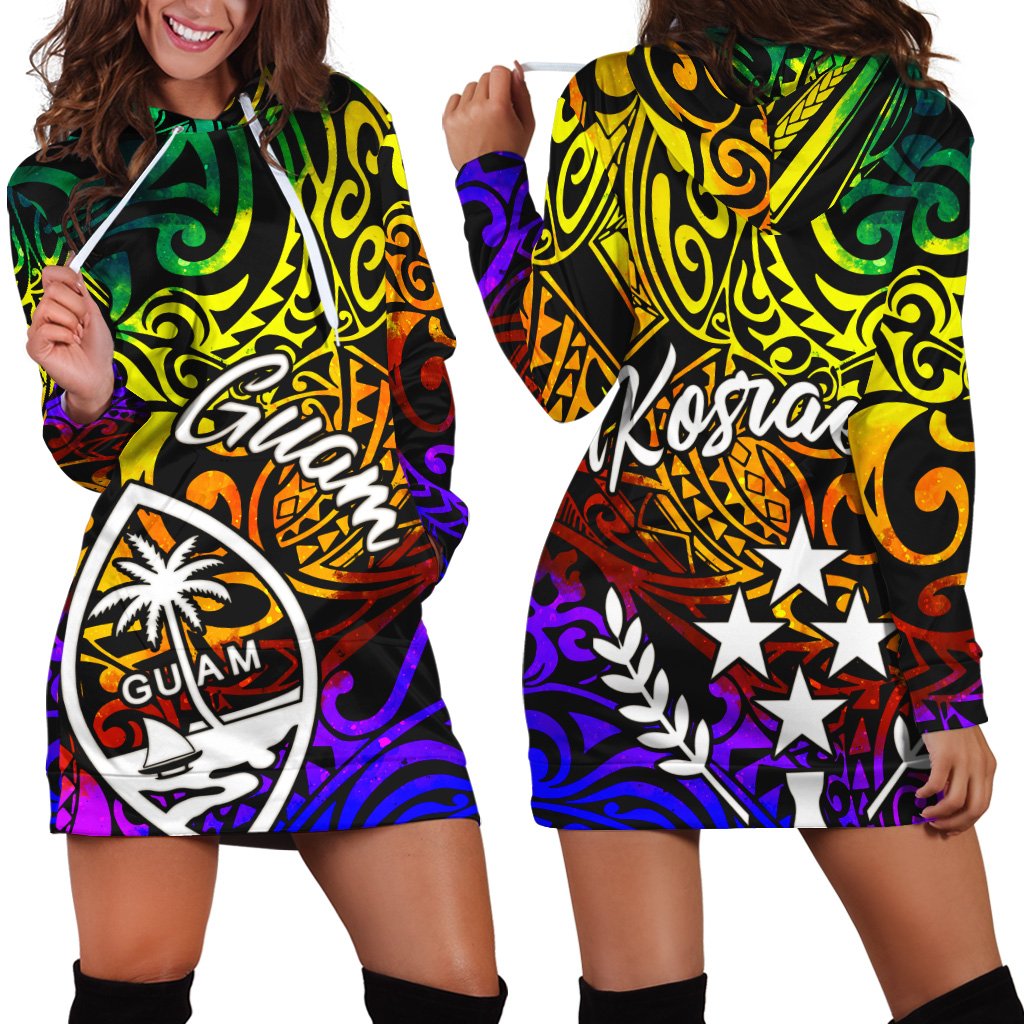 Guam Women Hoodie Dress - Rainbow Polynesian Pattern Rainbow - Polynesian Pride