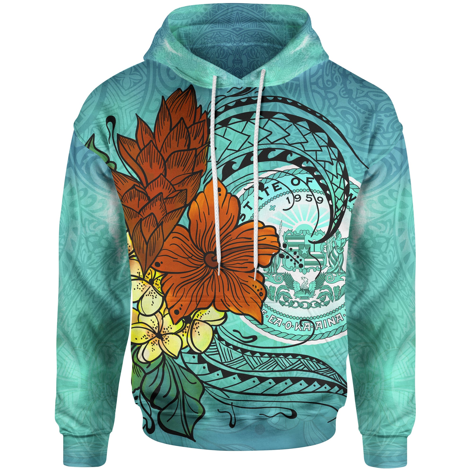 Hawaii Hoodie Tropical Flowers Style Unisex Blue - Polynesian Pride