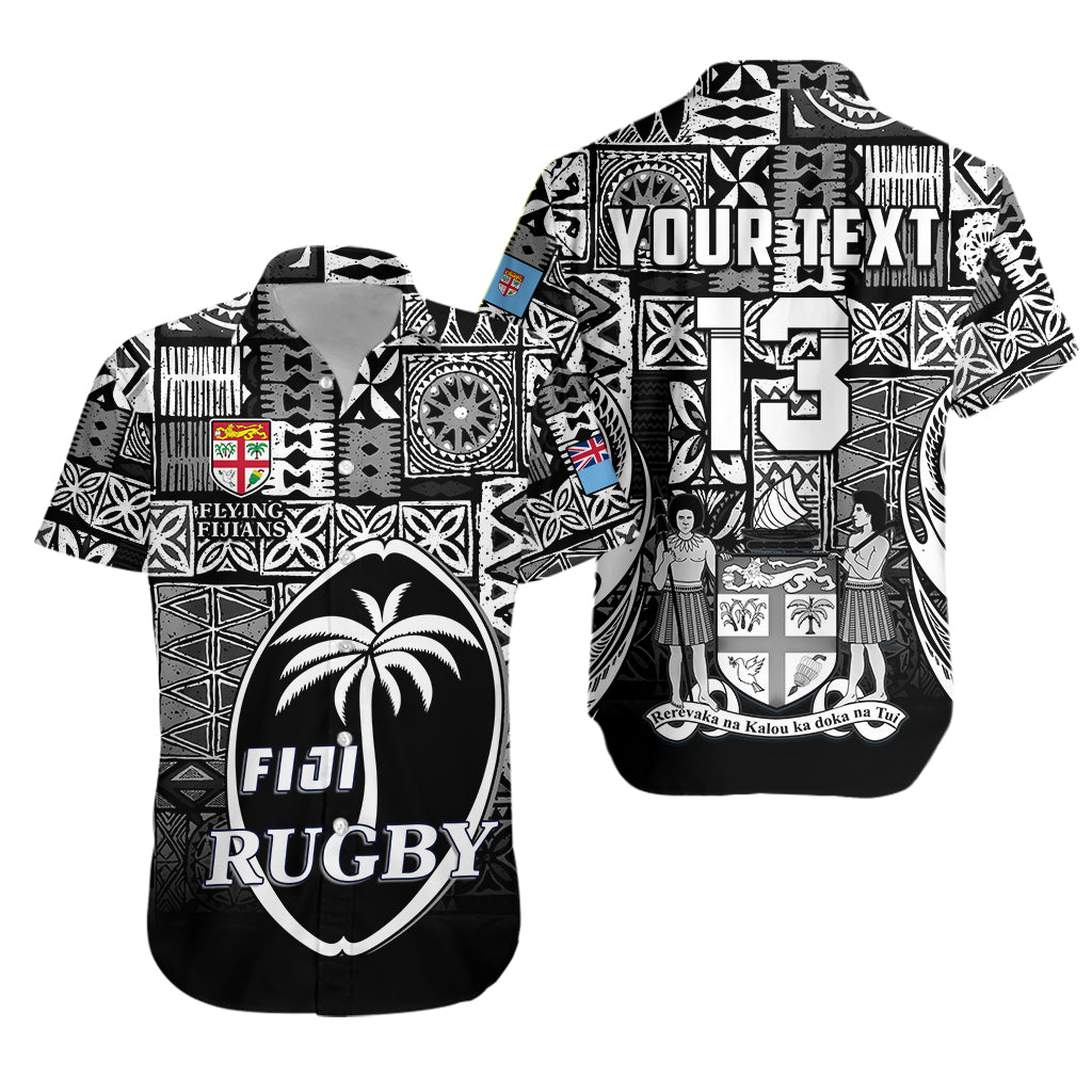 (Custom Text and Number) Fiji Rugby Hawaiian Shirt Flying Fijians Black Tapa Pattern LT13 Unisex Black - Polynesian Pride