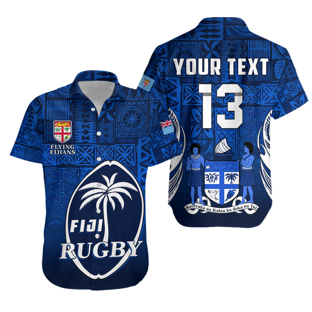 (Custom Text and Number) Fiji Rugby Hawaiian Shirt Flying Fijians Blue Tapa Pattern LT13 Unisex Blue - Polynesian Pride