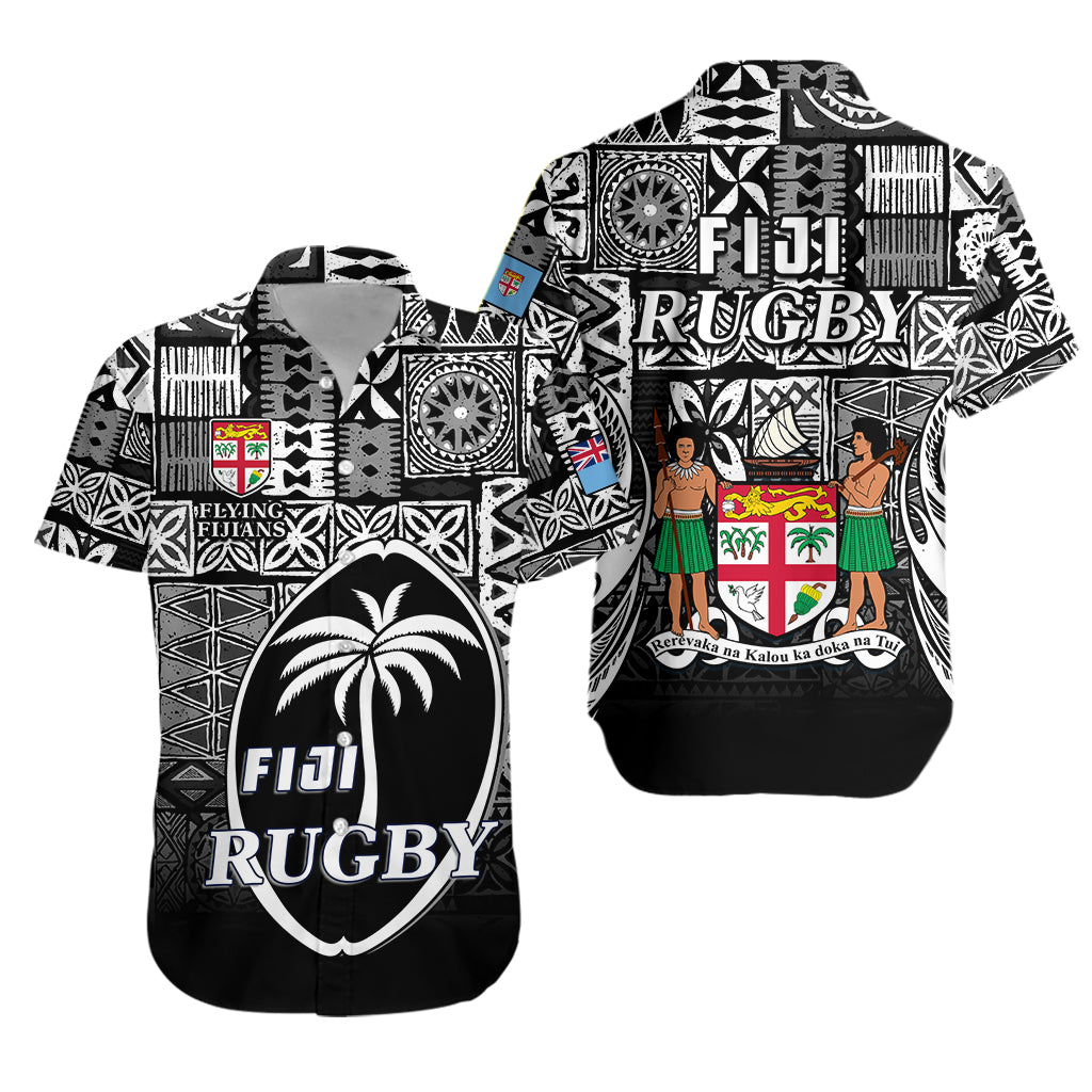 Fiji Rugby Hawaiian Shirt Flying Fijians Black Tapa Pattern LT13 Unisex Black - Polynesian Pride