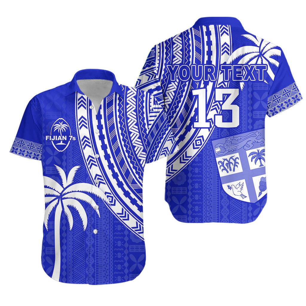 (Custom Text and Number) Fiji Rugby Sevens Hawaiian Shirt Fijian 7s Tapa Polynesian Blue Ver.02 LT13 Unisex Blue - Polynesian Pride