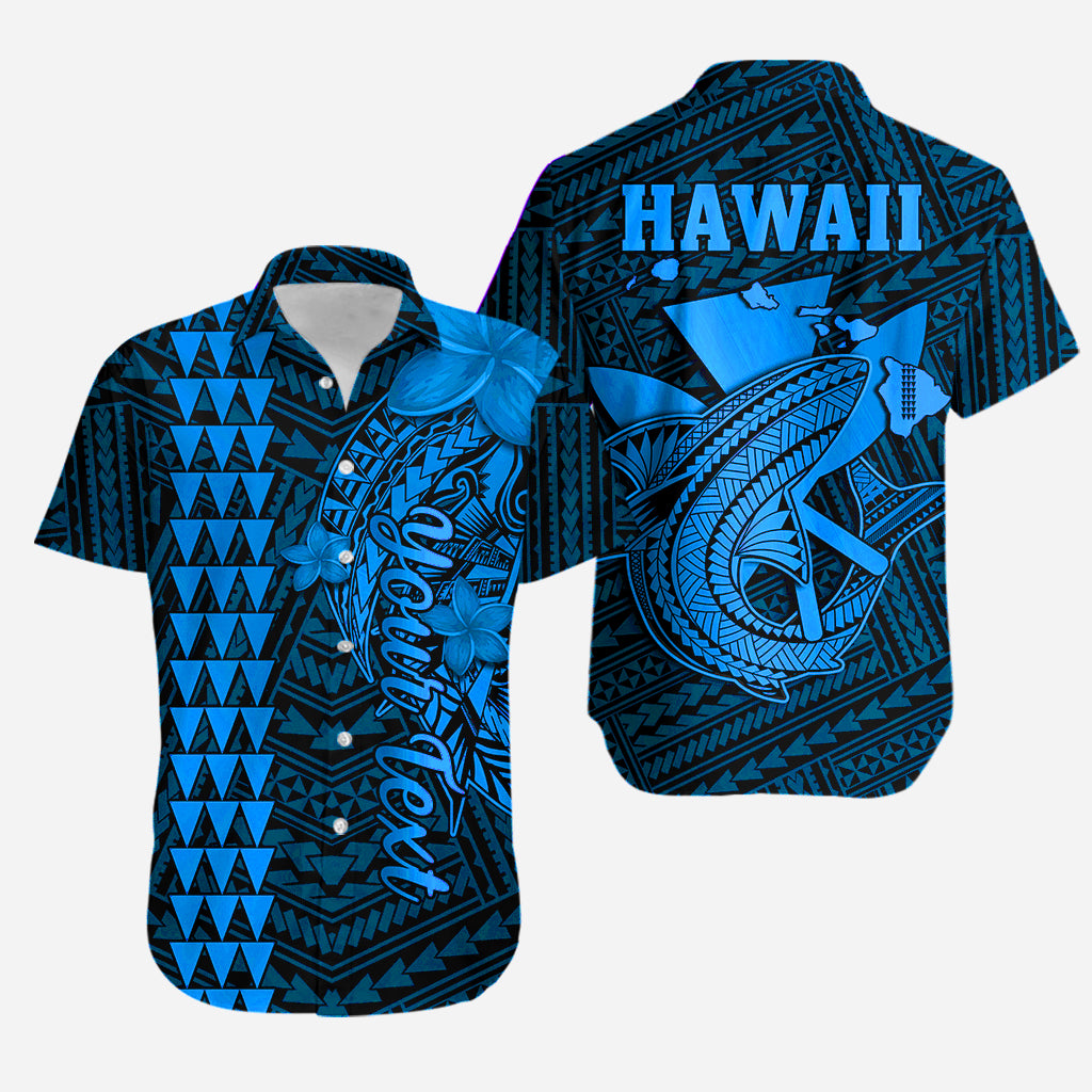 (Custom Personalised) Hawaii Hawaiian Shirt Kakau Kanaka Maoli Combine Polynesian Shark Ver.03 LT14 Blue - Polynesian Pride