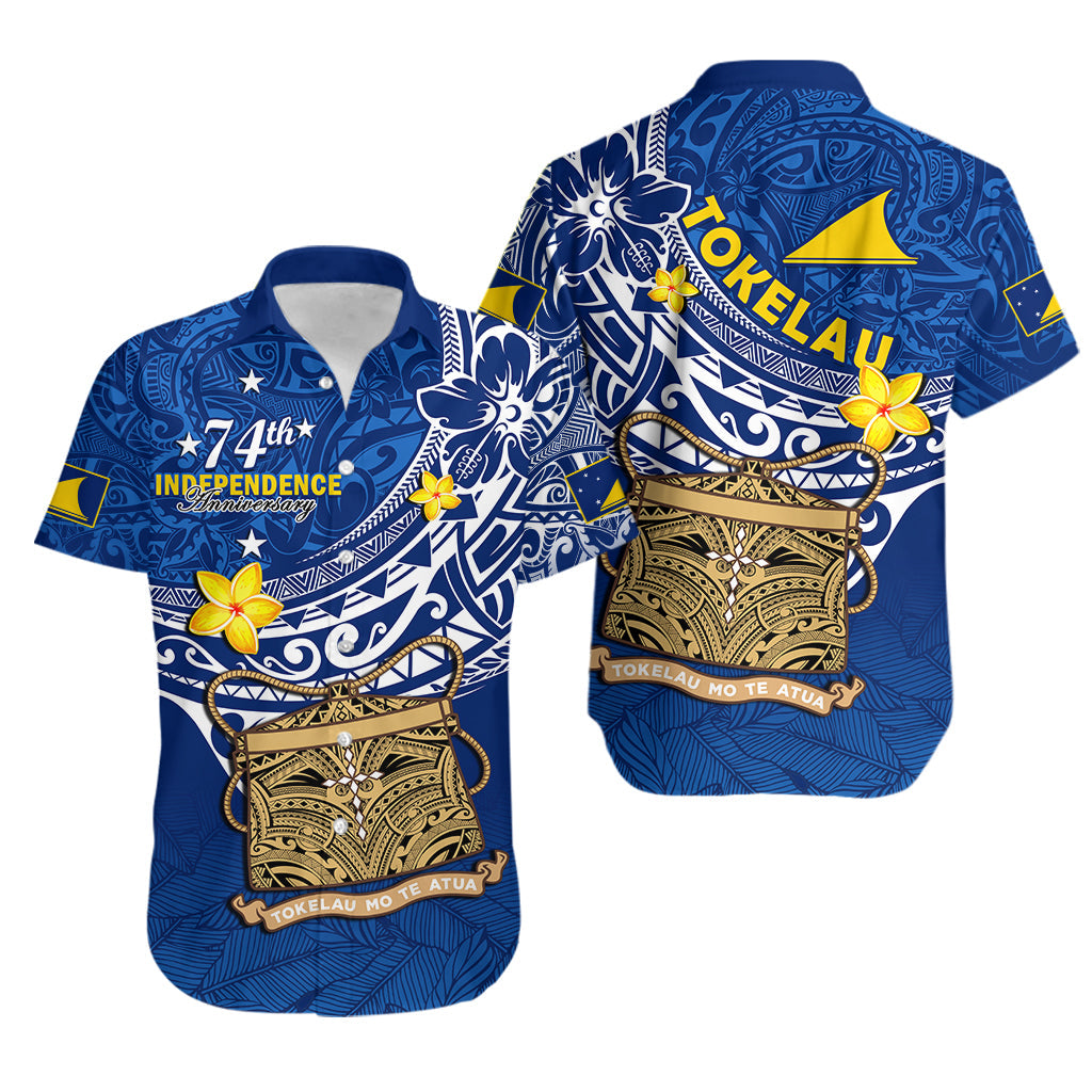 Tokelau Hawaiian Shirt National Badge Polynesian Happy 74th Independence Anniversary LT14 Unisex Blue - Polynesian Pride