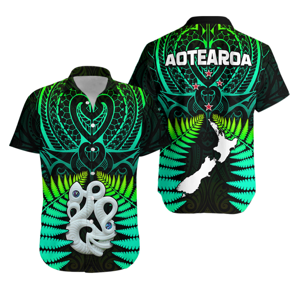 Aotearoa Fern Hawaiian Shirt New Zealand Hei Tiki Green Style LT13 Unisex Green - Polynesian Pride