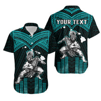 Custom Polynesian Couple Outfits Matching Turquoise Hawaiian Dress And Shirt Hawaiian Warrior with Weapon Polynesian Ver.02 LT14 No Dress Turquoise - Polynesian Pride