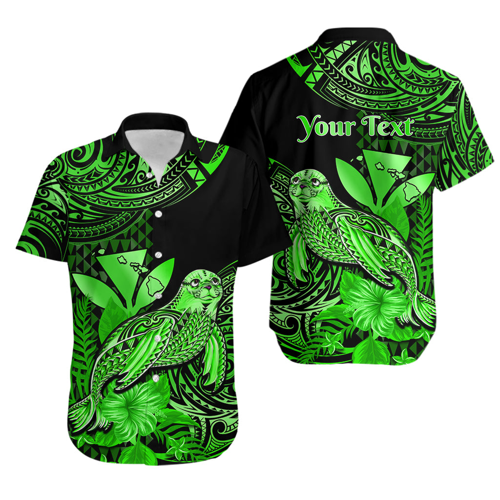Custom Hawaii Monk Seal Matching Dress and Hawaiian Shirt Kakau with Kanaka Green LT14 - Polynesian Pride